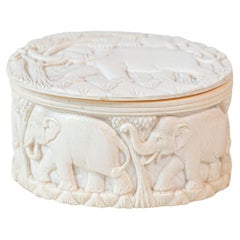 19th Century Victorian Decorative Box with Carved Frieze of Passing Elephants