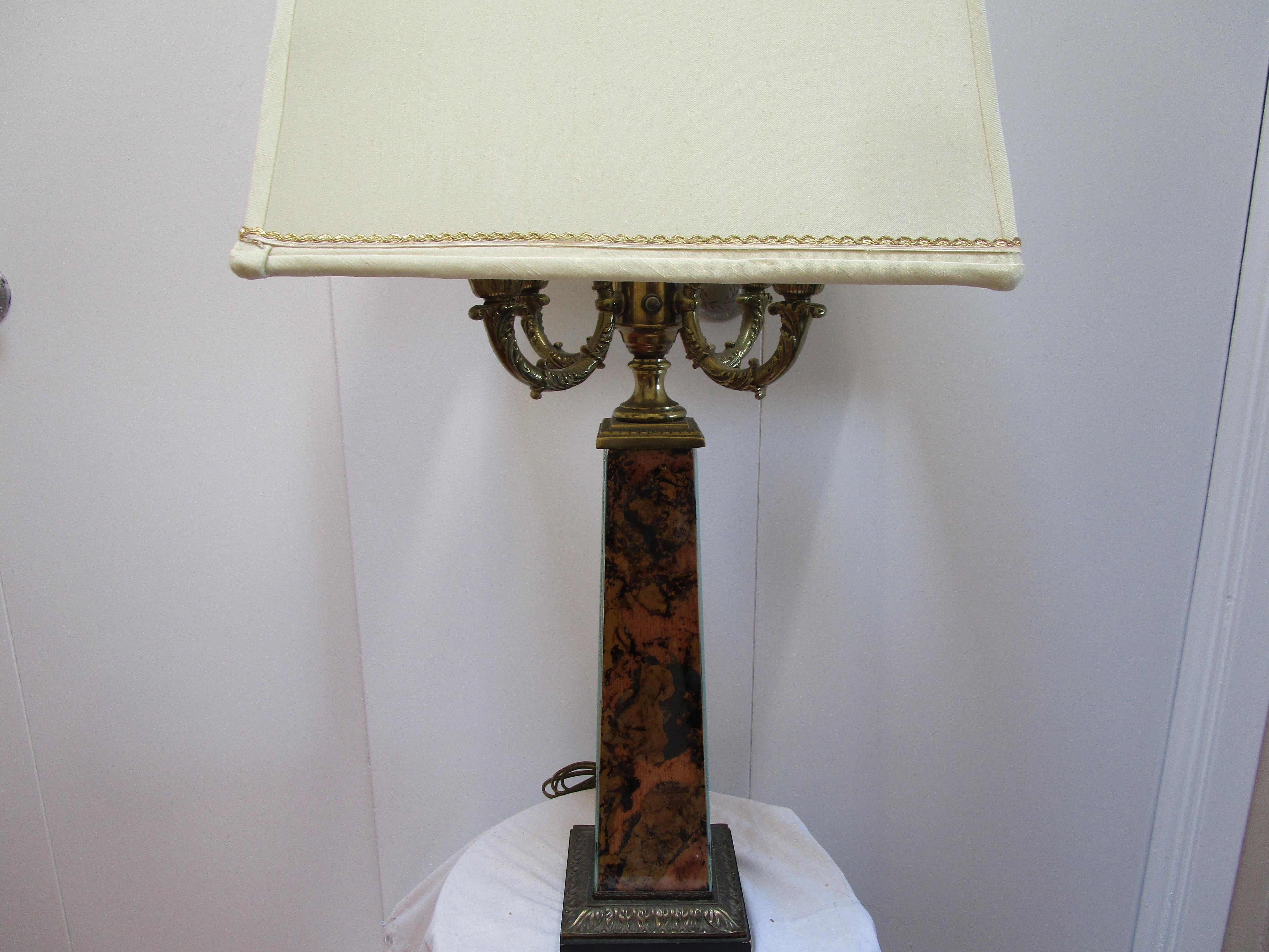 American 19th Century Victorian Decoupage Table Lamp with Special Shade For Sale