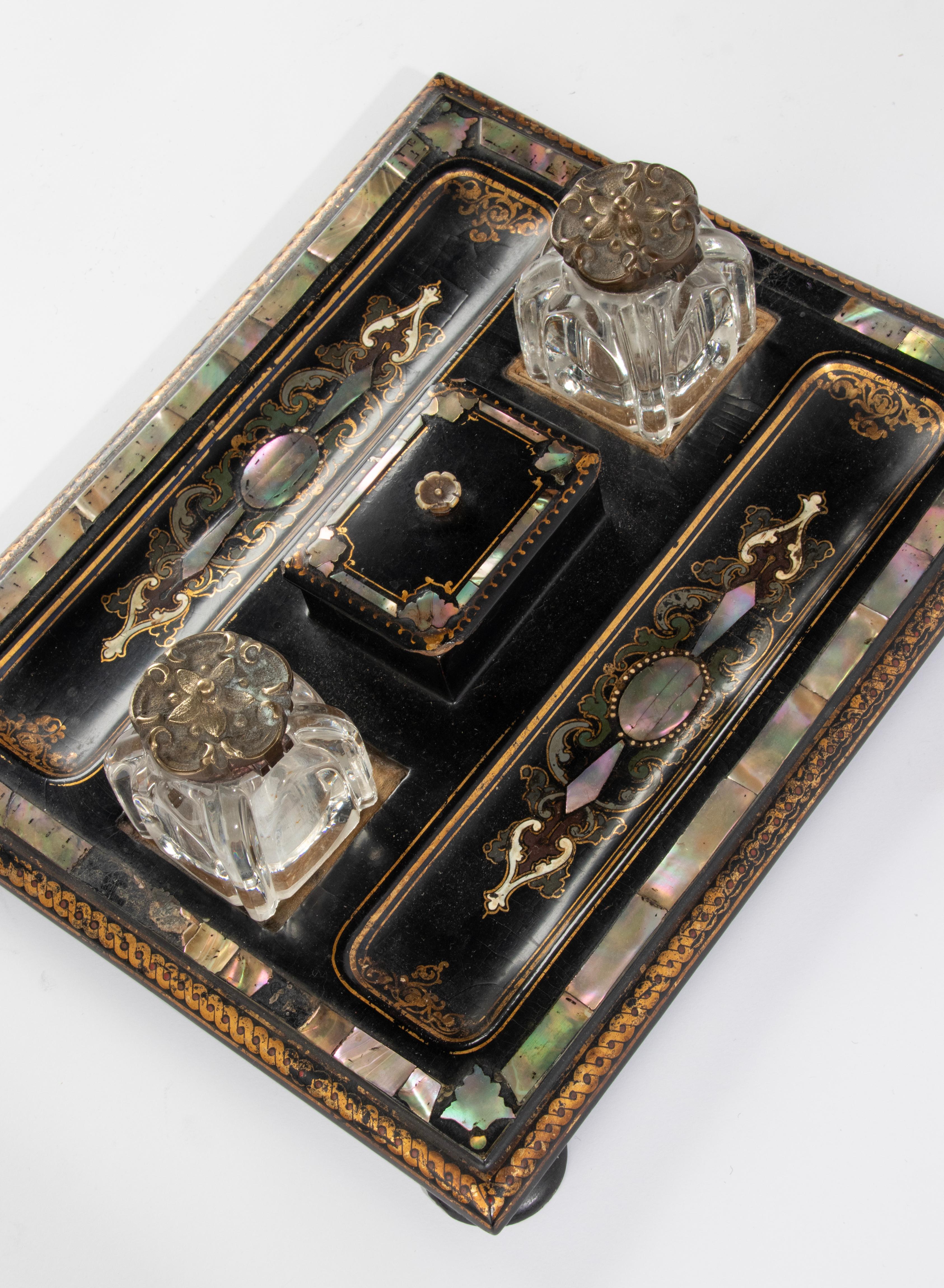 19th Century Victorian Desk Set - Hand Decorated and Inlayed 12