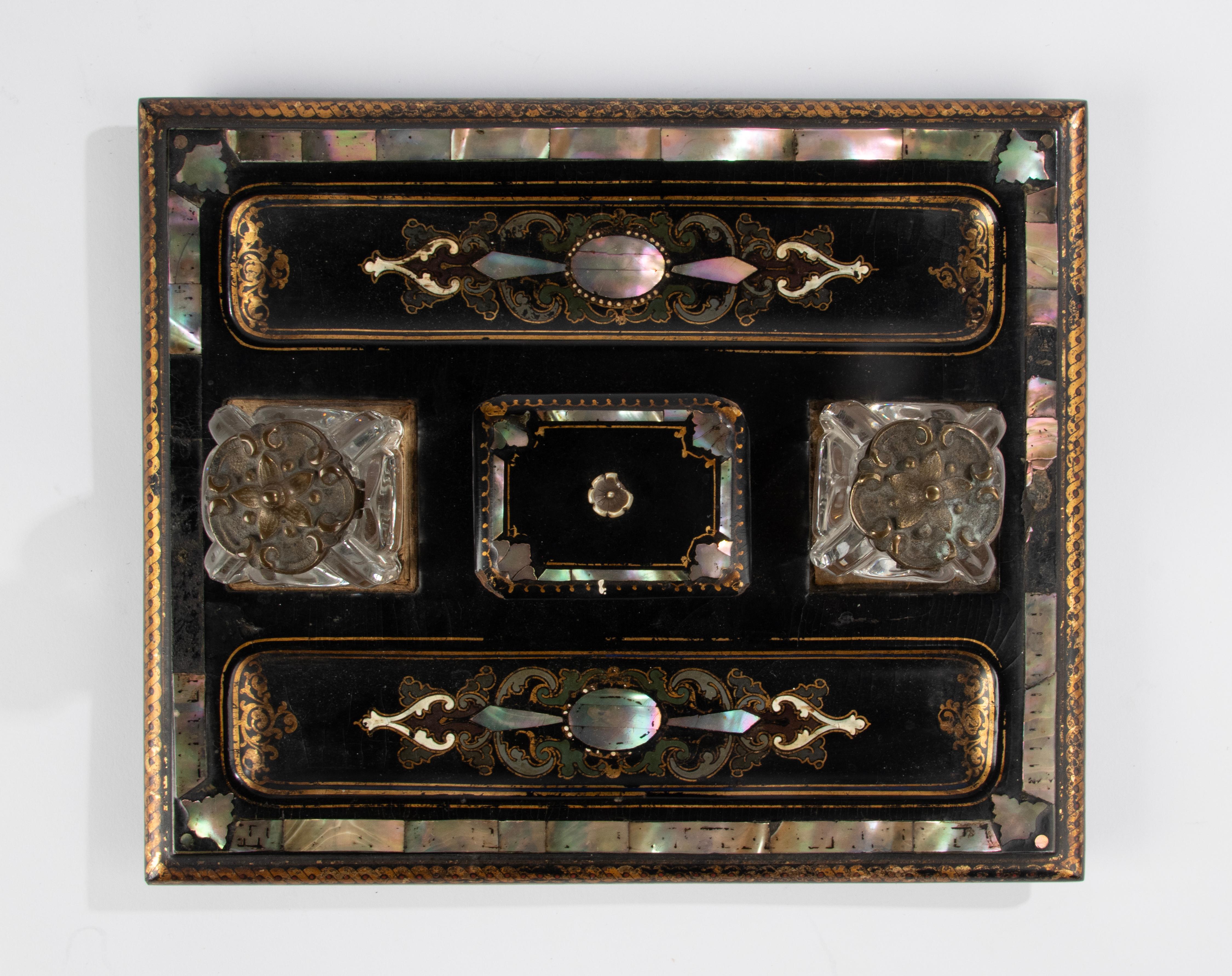 Late 19th Century 19th Century Victorian Desk Set - Hand Decorated and Inlayed For Sale