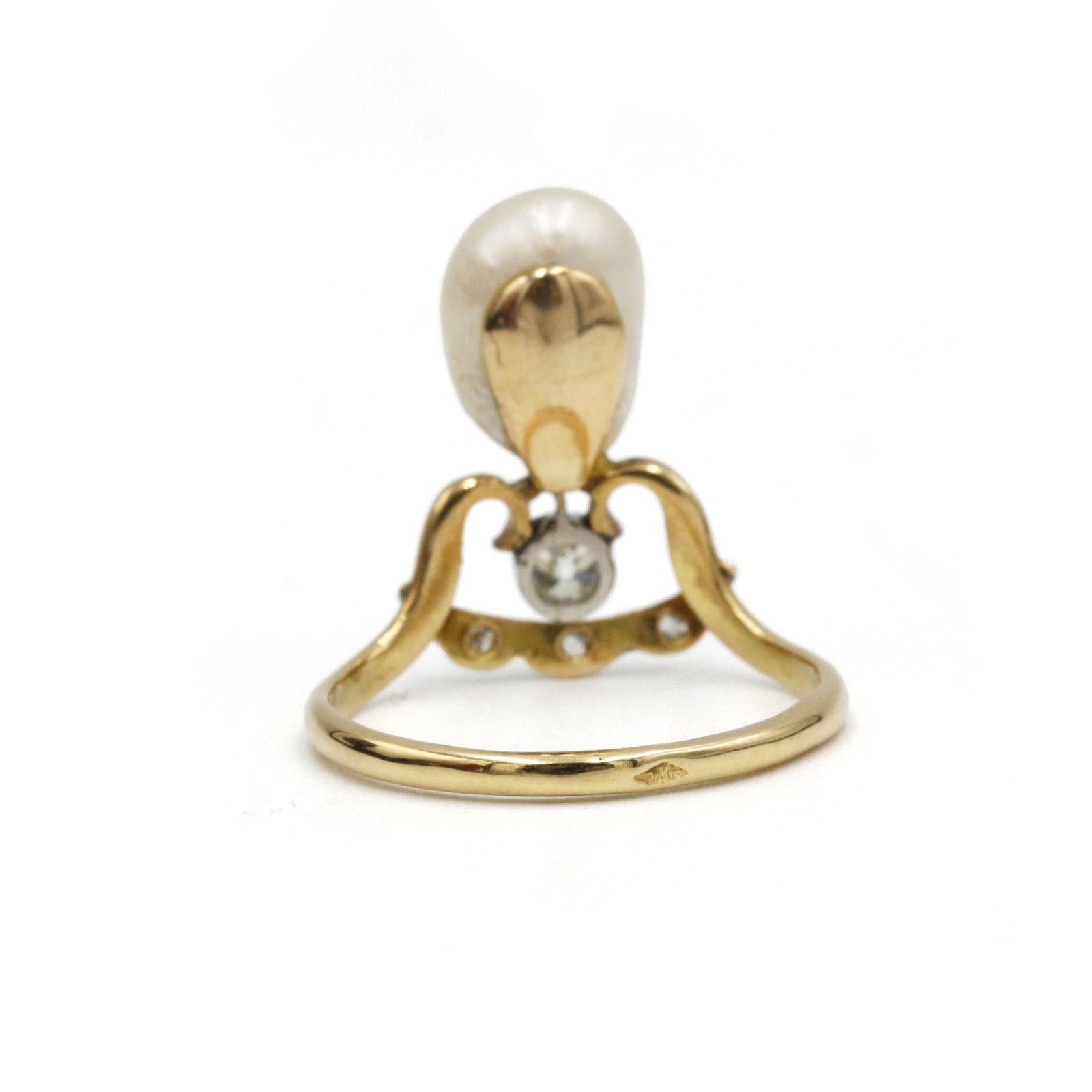 Women's 19th Century Victorian Duchess Pearl & Diamond Ring – French 51 (US 5.25) For Sale