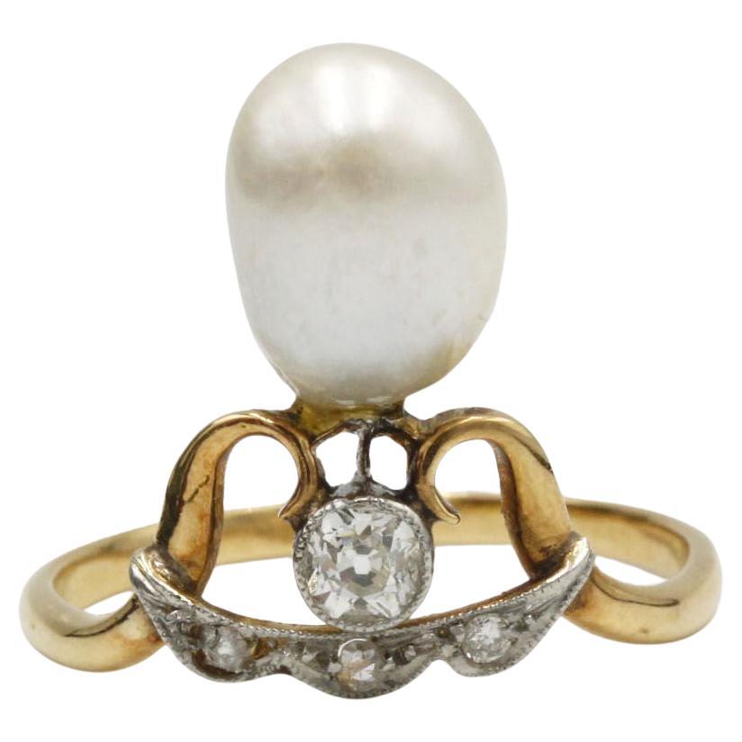 19th Century Victorian Duchess Pearl & Diamond Ring – French 51 (US 5.25) For Sale