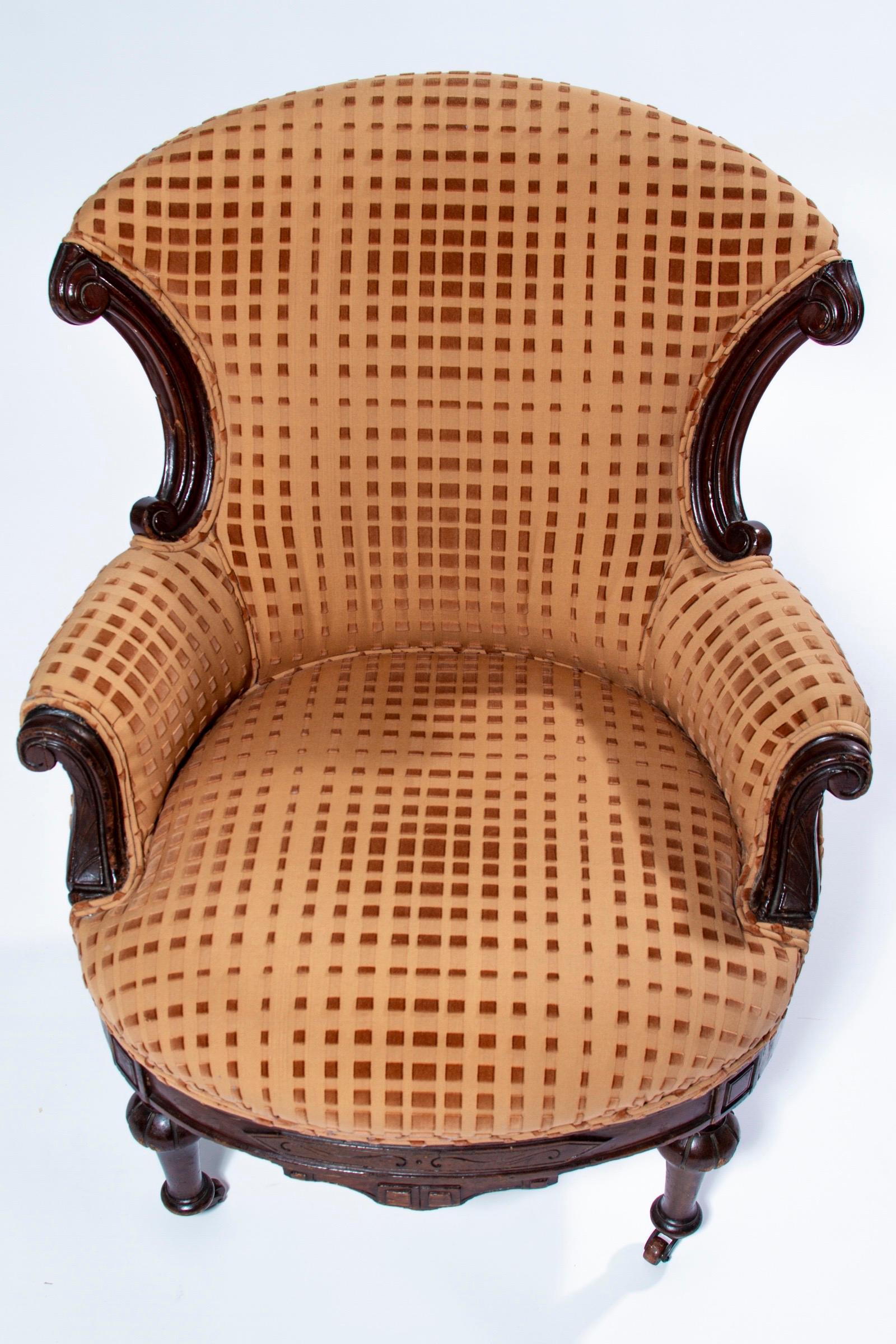 19th Century Victorian Eastlake Armchair with Op Art Cut Velvet, England For Sale 1