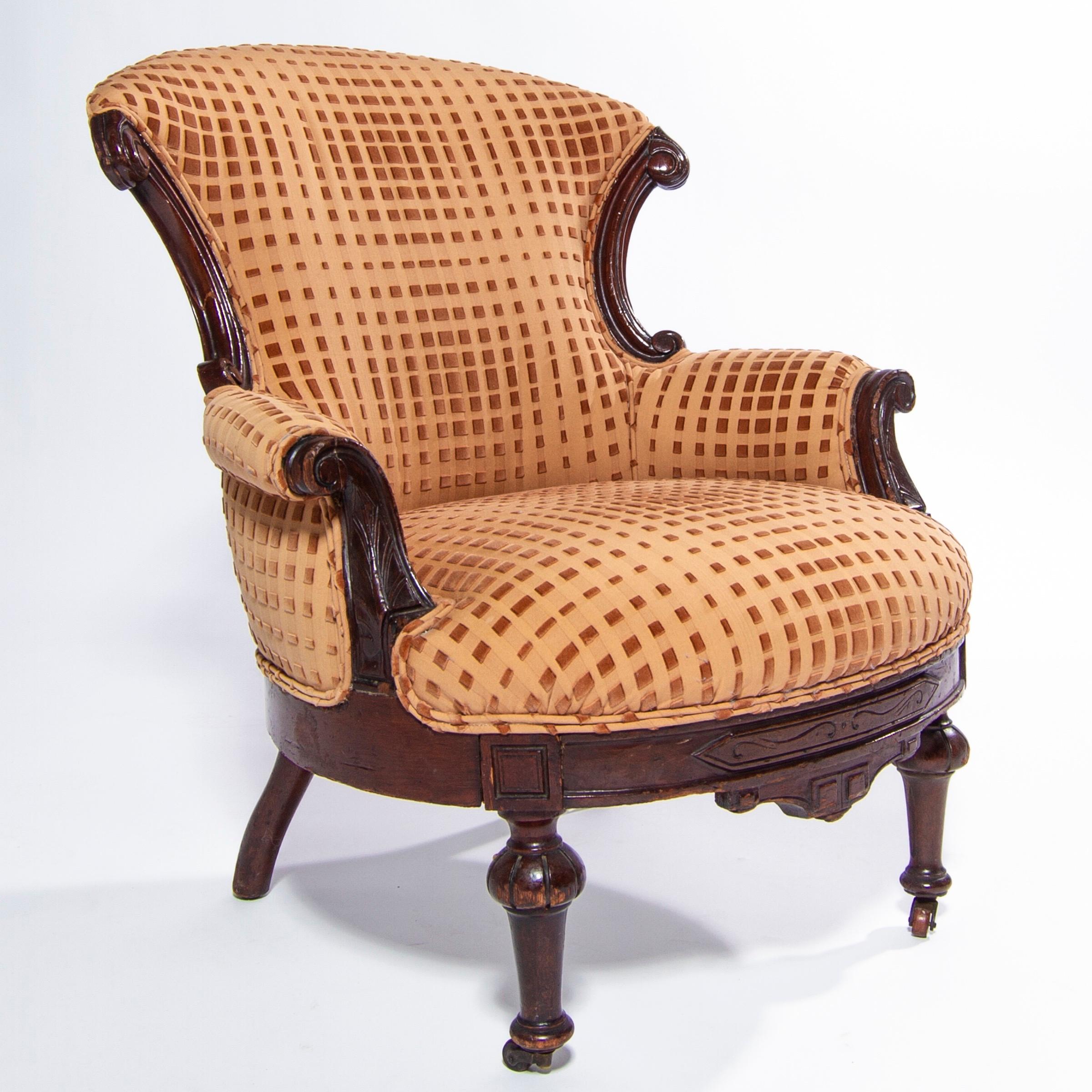 Viktorianischer Eastlake-Stuhl des 19. Jahrhunderts mit Samt im Op-Art-Schliff, England (Englisch) im Angebot