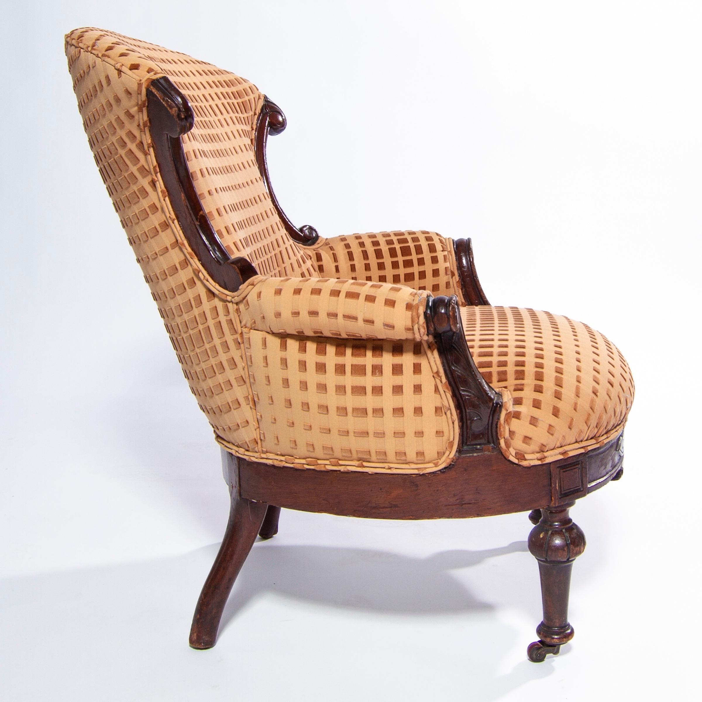 Viktorianischer Eastlake-Stuhl des 19. Jahrhunderts mit Samt im Op-Art-Schliff, England (Handgeschnitzt) im Angebot