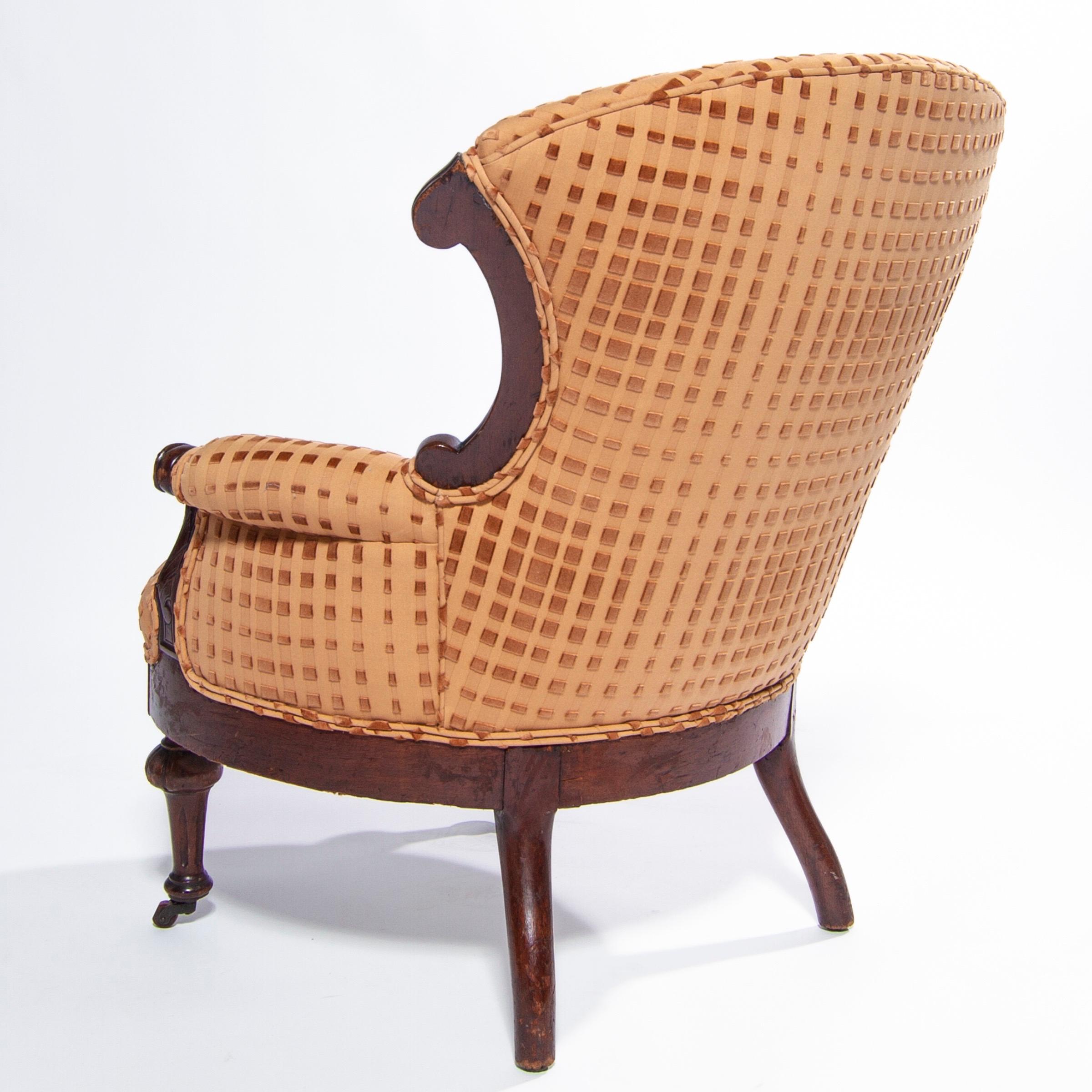 English 19th Century Victorian Eastlake Armchair with Op Art Cut Velvet, England For Sale