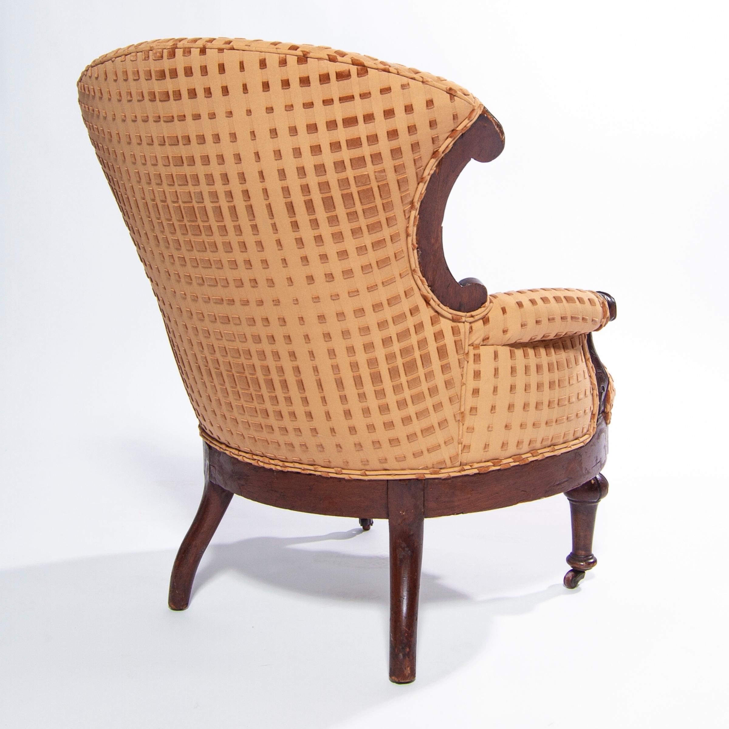 Hand-Carved 19th Century Victorian Eastlake Chair with Op Art Cut Velvet, England For Sale