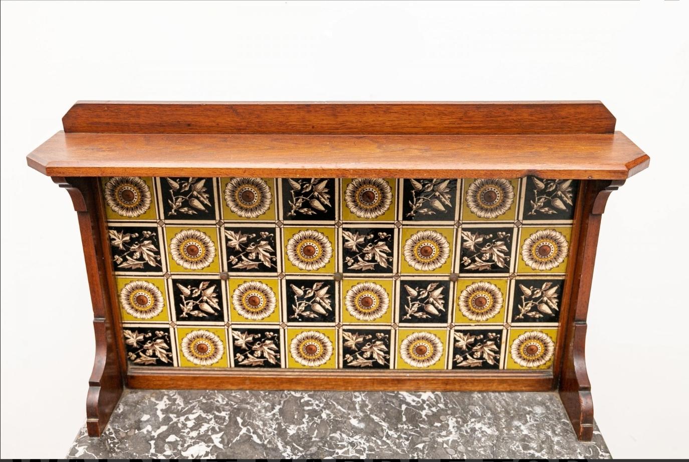 19th Century Victorian Eastlake Walnut Washstand With Ceramic Tiled Backsplash  In Good Condition In Forney, TX