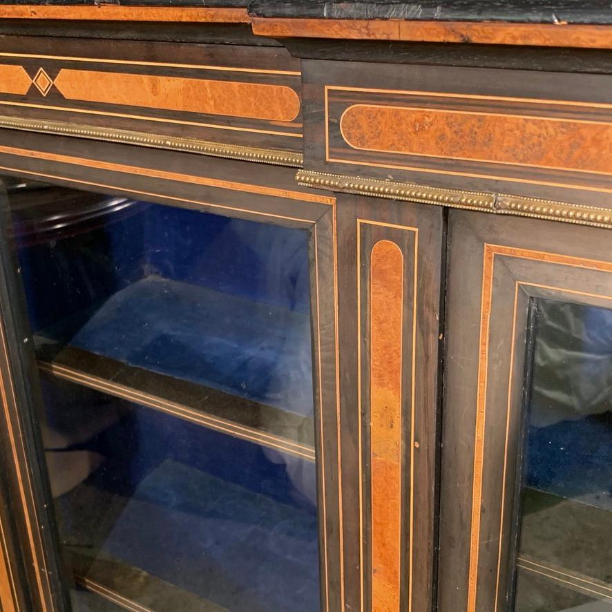 Mahogany 19th Century Victorian Ebonised Breakfront Credenza Bookcase with Burr Walnut
