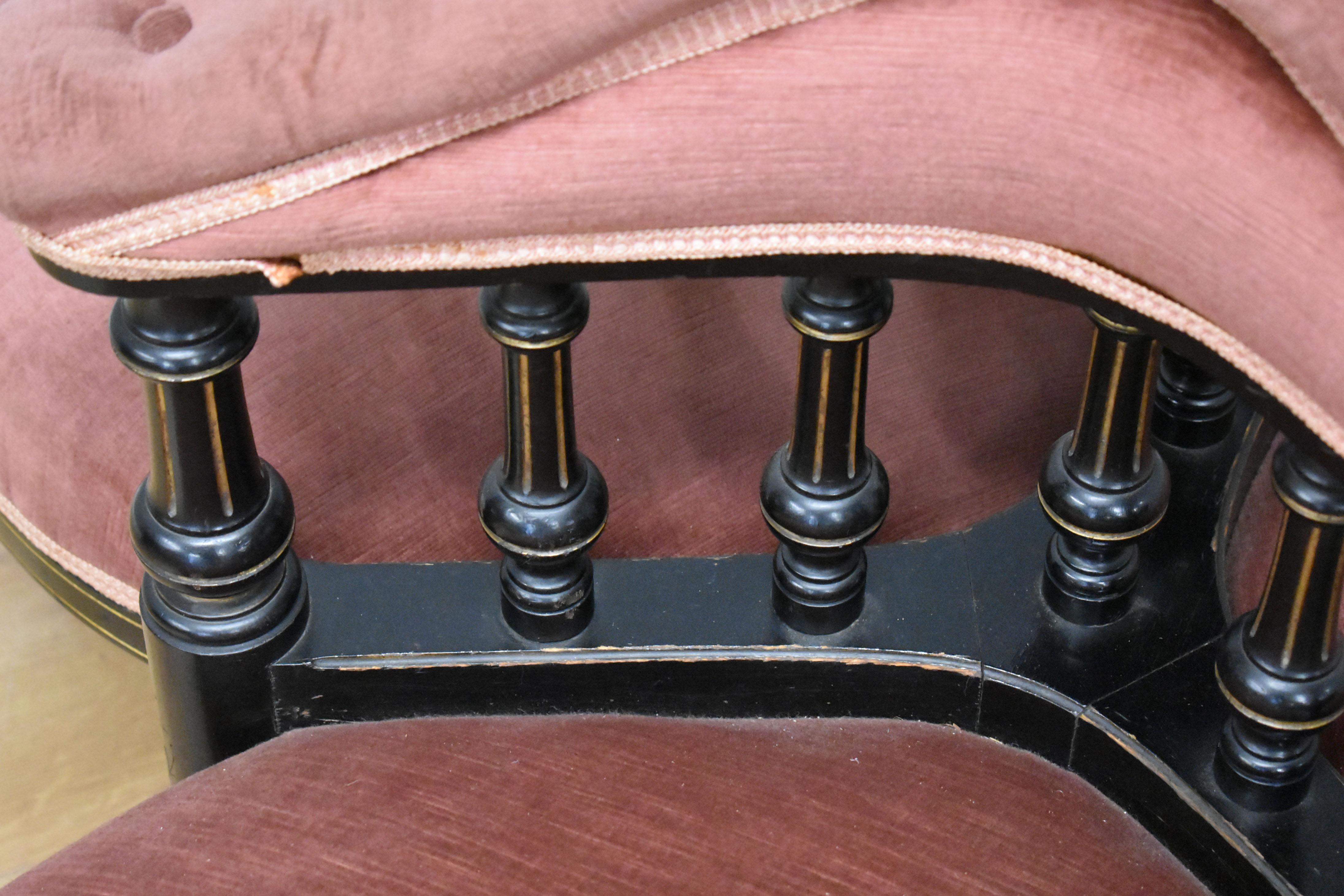 English 19th Century Victorian Ebonized Conversation Seat