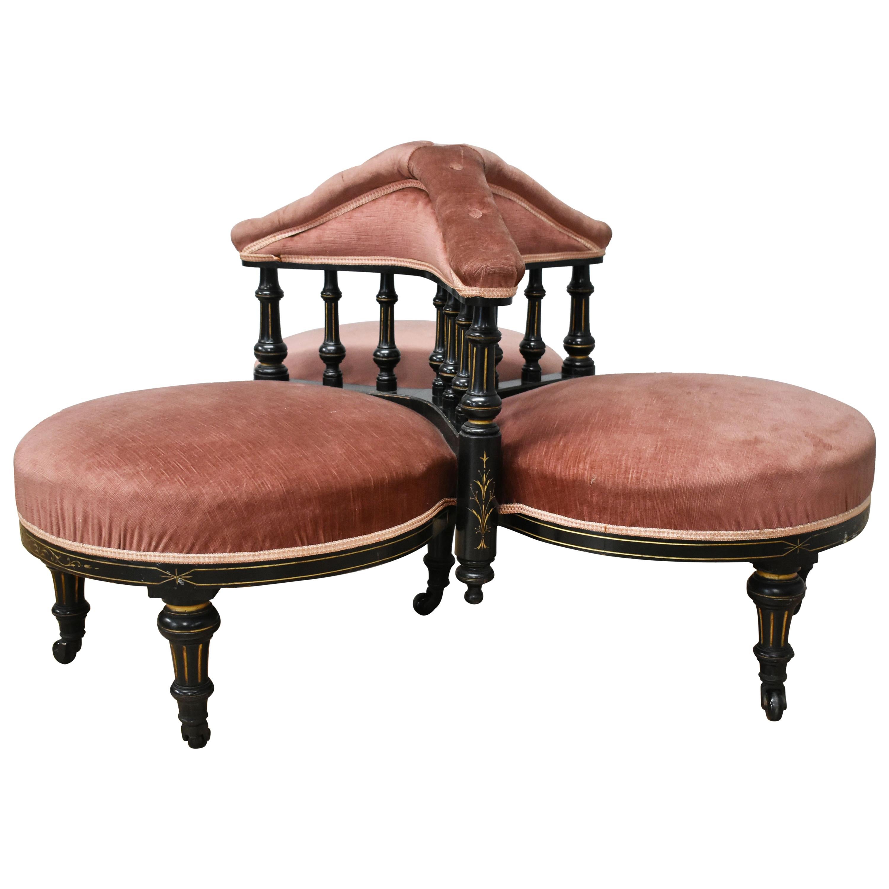 19th Century Victorian Ebonized Conversation Seat