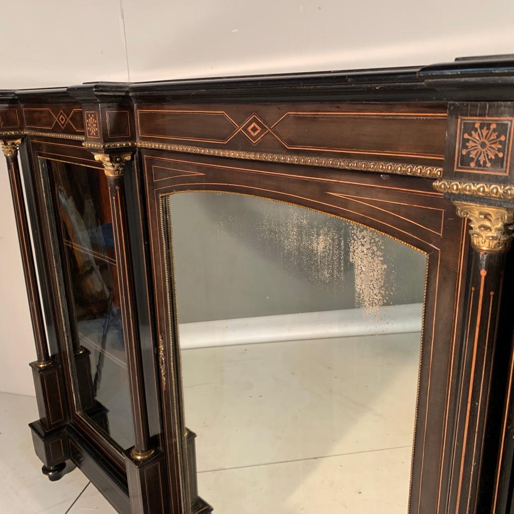 Mahogany 19th Century Victorian Ebonized Credenza Sideboard with Original Mirror Glass