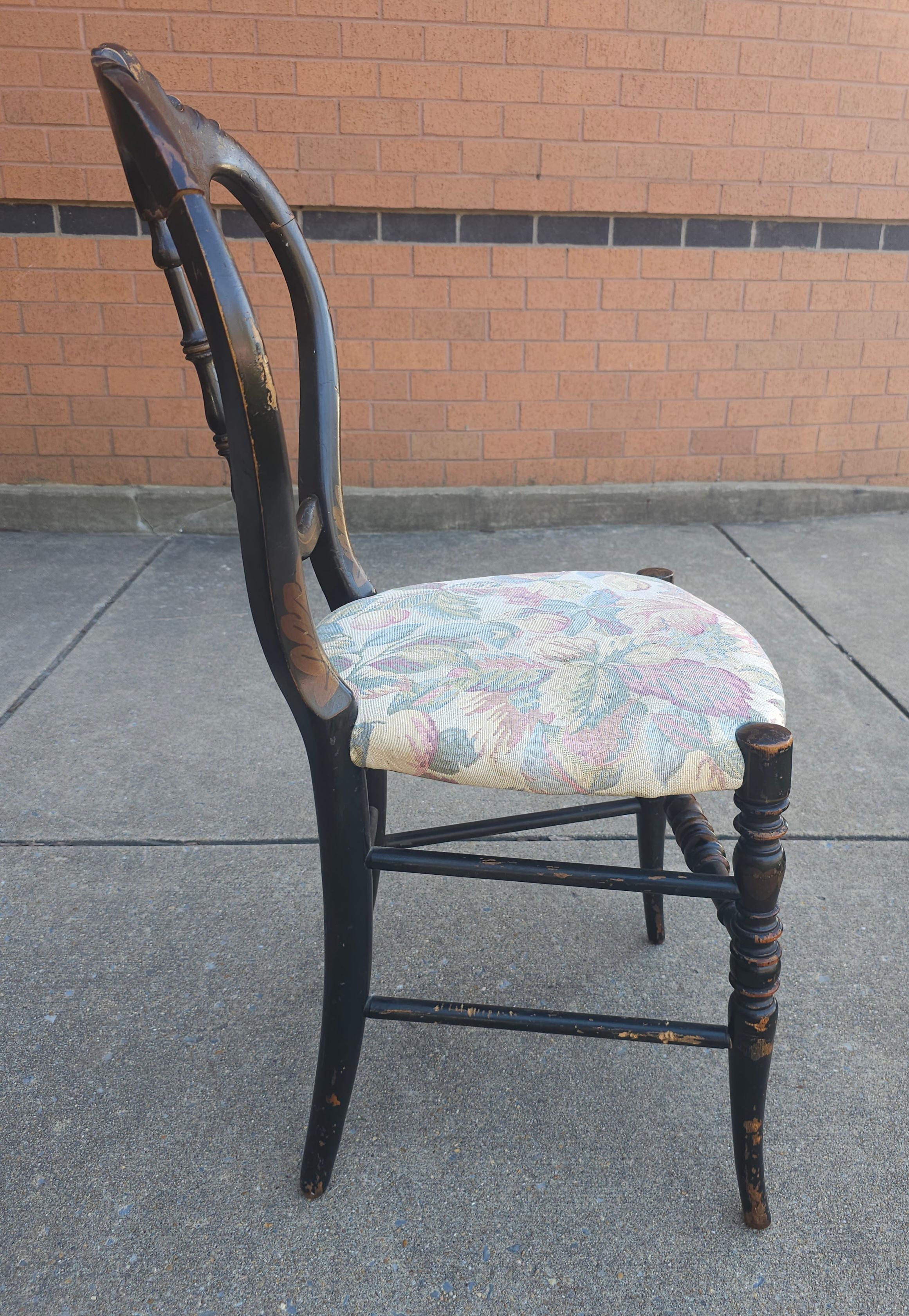 19th Century Victorian Ebonized, Decorated and Upholstered Side Chair  For Sale 1