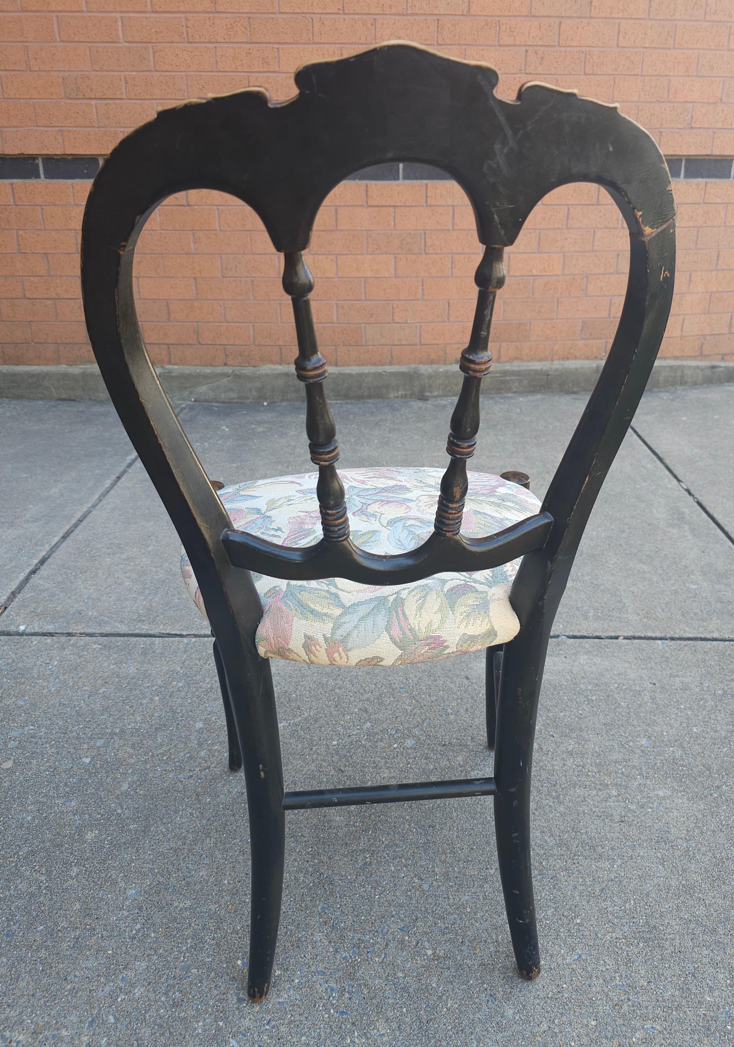 19th Century Victorian Ebonized, Decorated and Upholstered Side Chair  For Sale 3