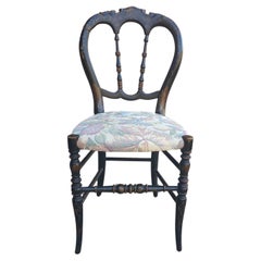 Antique 19th Century Victorian Ebonized, Decorated and Upholstered Side Chair 