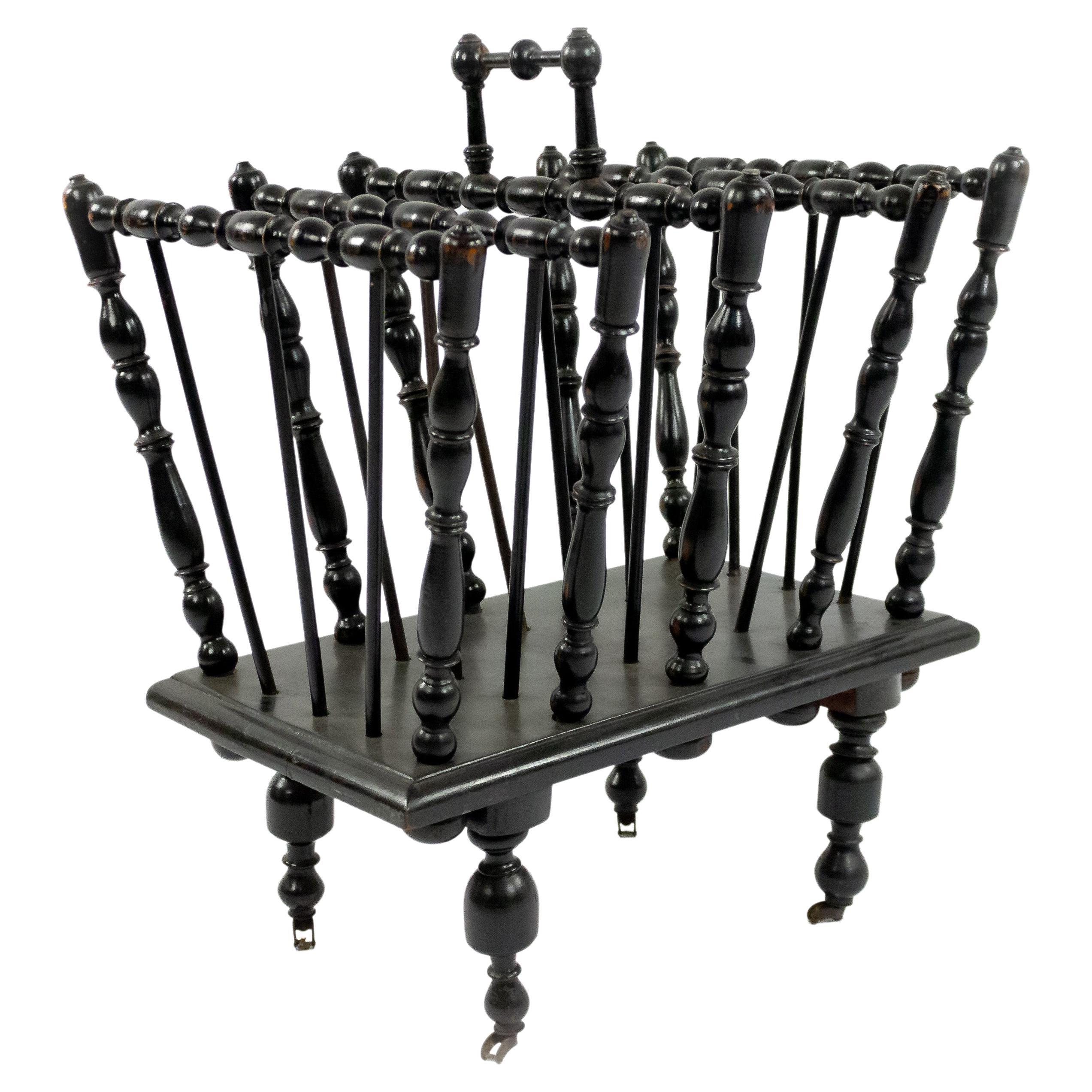 19th Century Victorian Ebonized Turned Spindle Canterbury For Sale