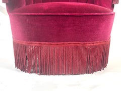19th-Century Victorian Ebonized Velvet Slipper Chair with Bullion Fringe