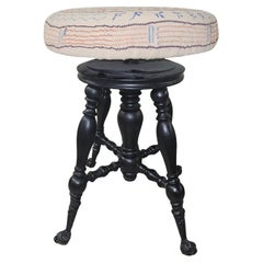 19th Century Victorian Ebonized Wood and Needlepoint Piano Stool