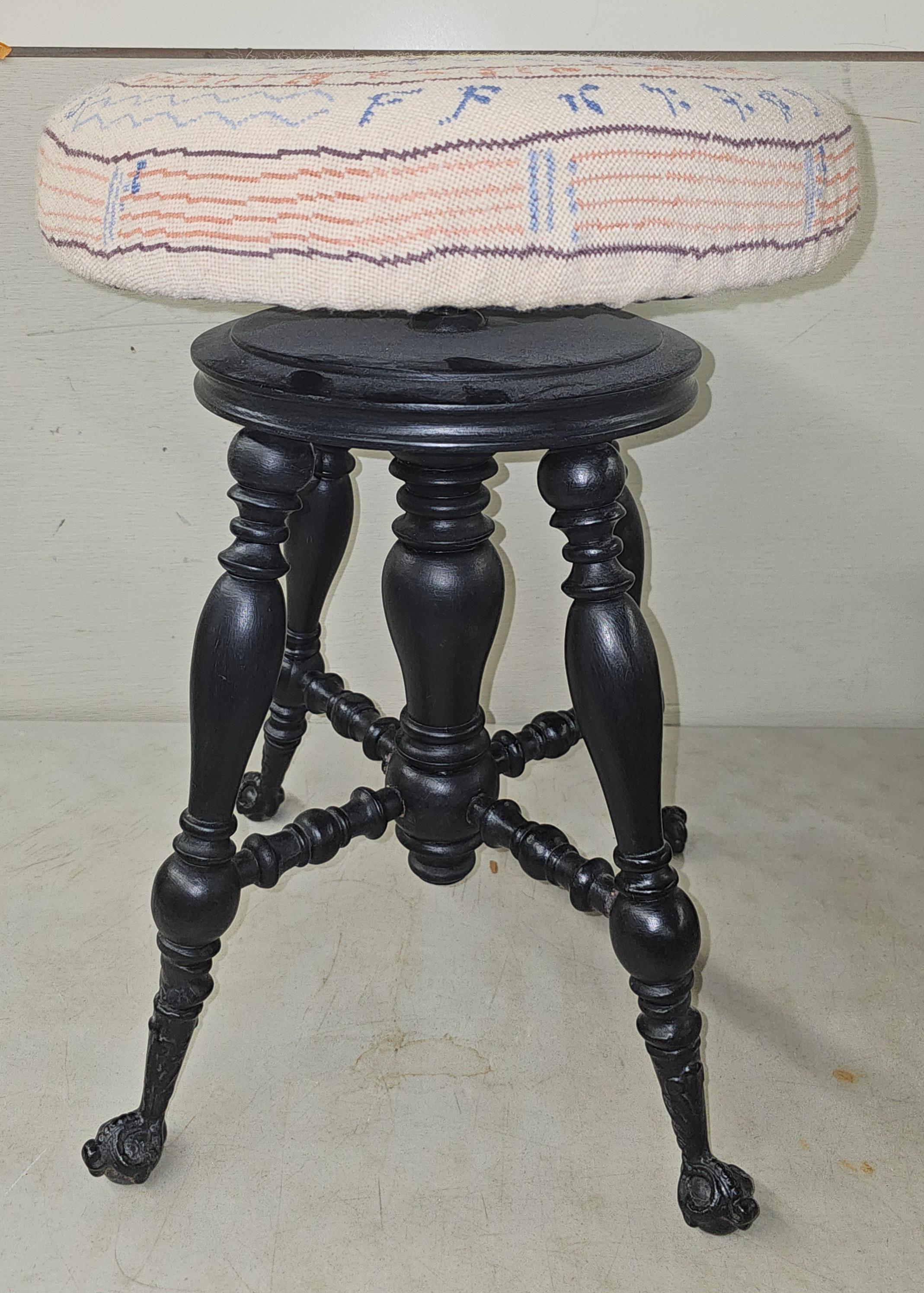 Dutch 19th Century Victorian Ebonized Wood and Needlepoint Piano Stool For Sale