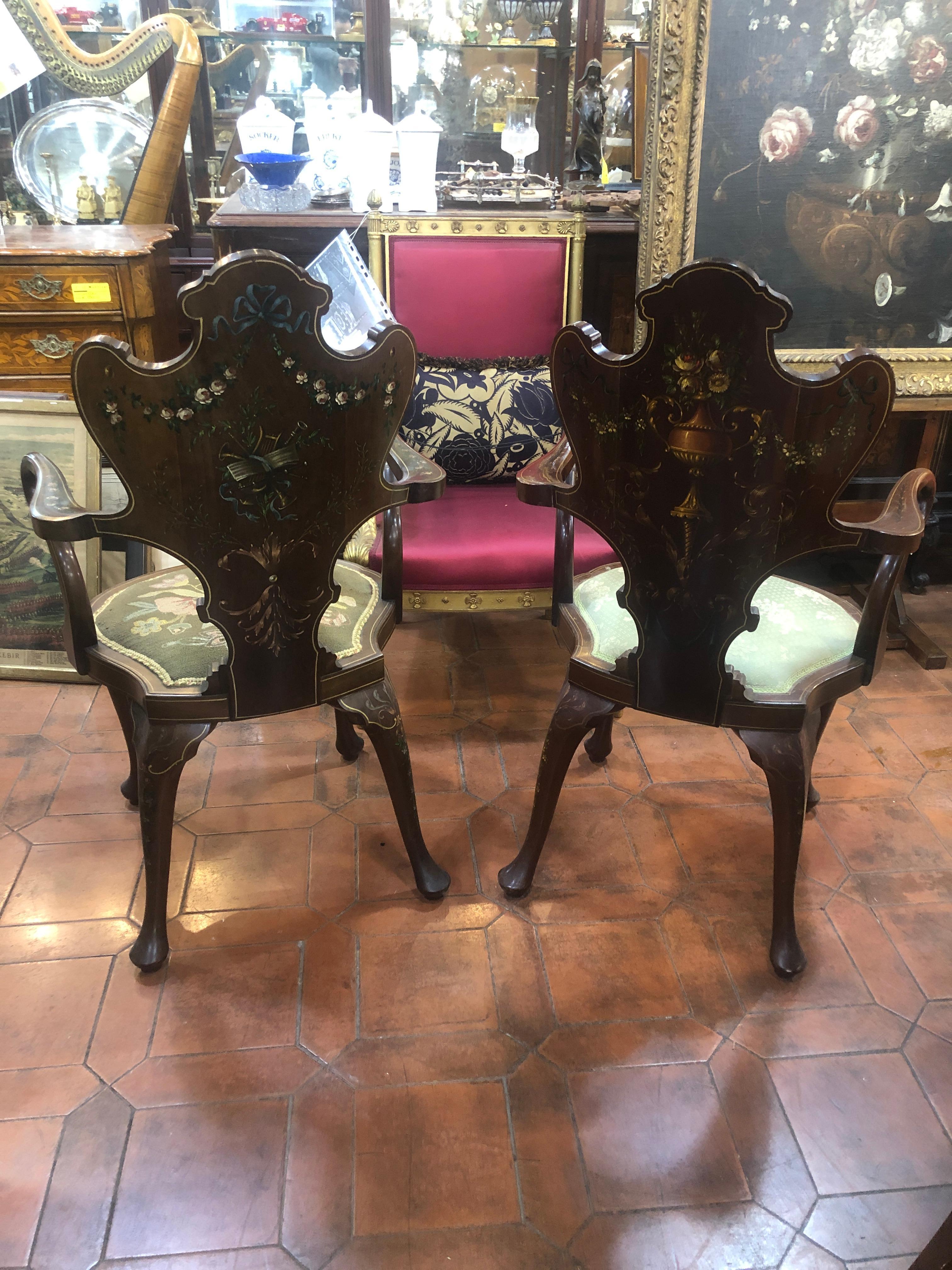 19th Century Victorian Edwards & Roberts Mahogany Painted Pair Armchairs, 1860s For Sale 4