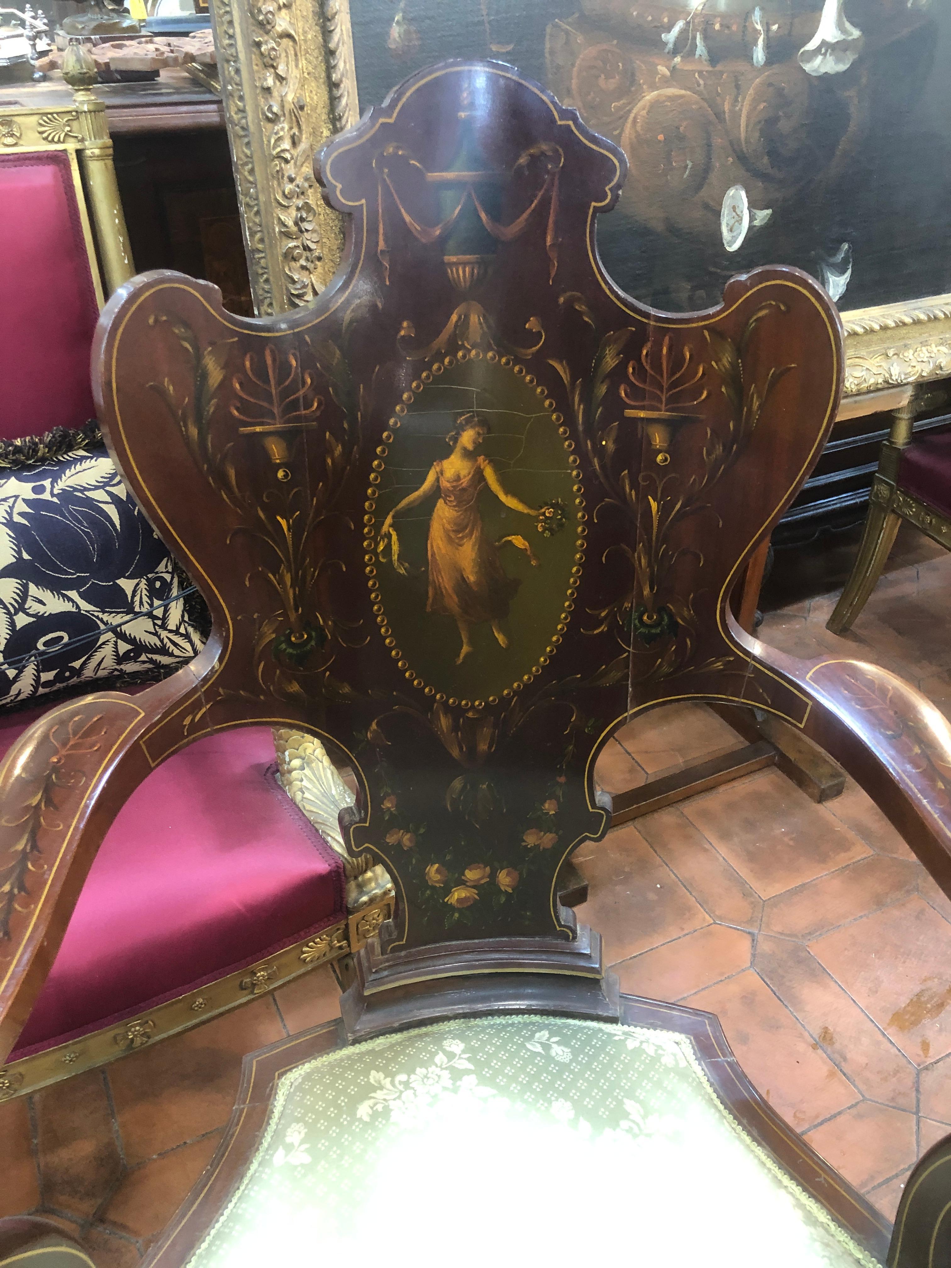 19th Century Victorian Edwards & Roberts Mahogany Painted Pair Armchairs, 1860s In Good Condition For Sale In Roma, RM