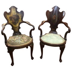 Poltrona vittoriana del XIX secolo Edwards & Roberts in mogano dipinto, anni '60 del XIX secolo