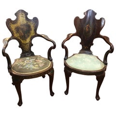 Antique 19th Century Victorian Edwards & Roberts Mahogany Painted Pair Armchairs, 1860s