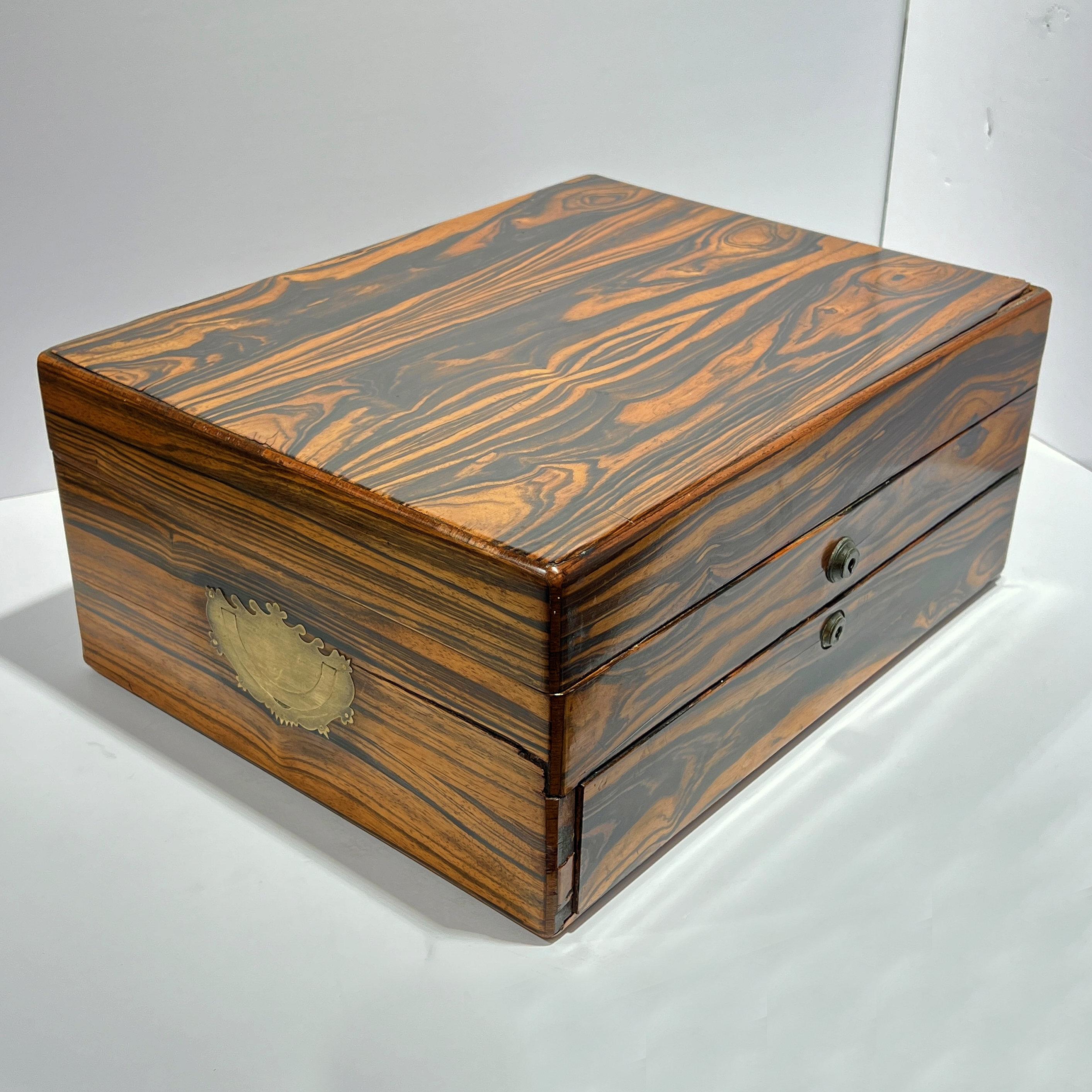 Boîte anglaise victorienne du 19ème siècle en bois d'ébène montée sur laiton Bon état - En vente à New York, NY