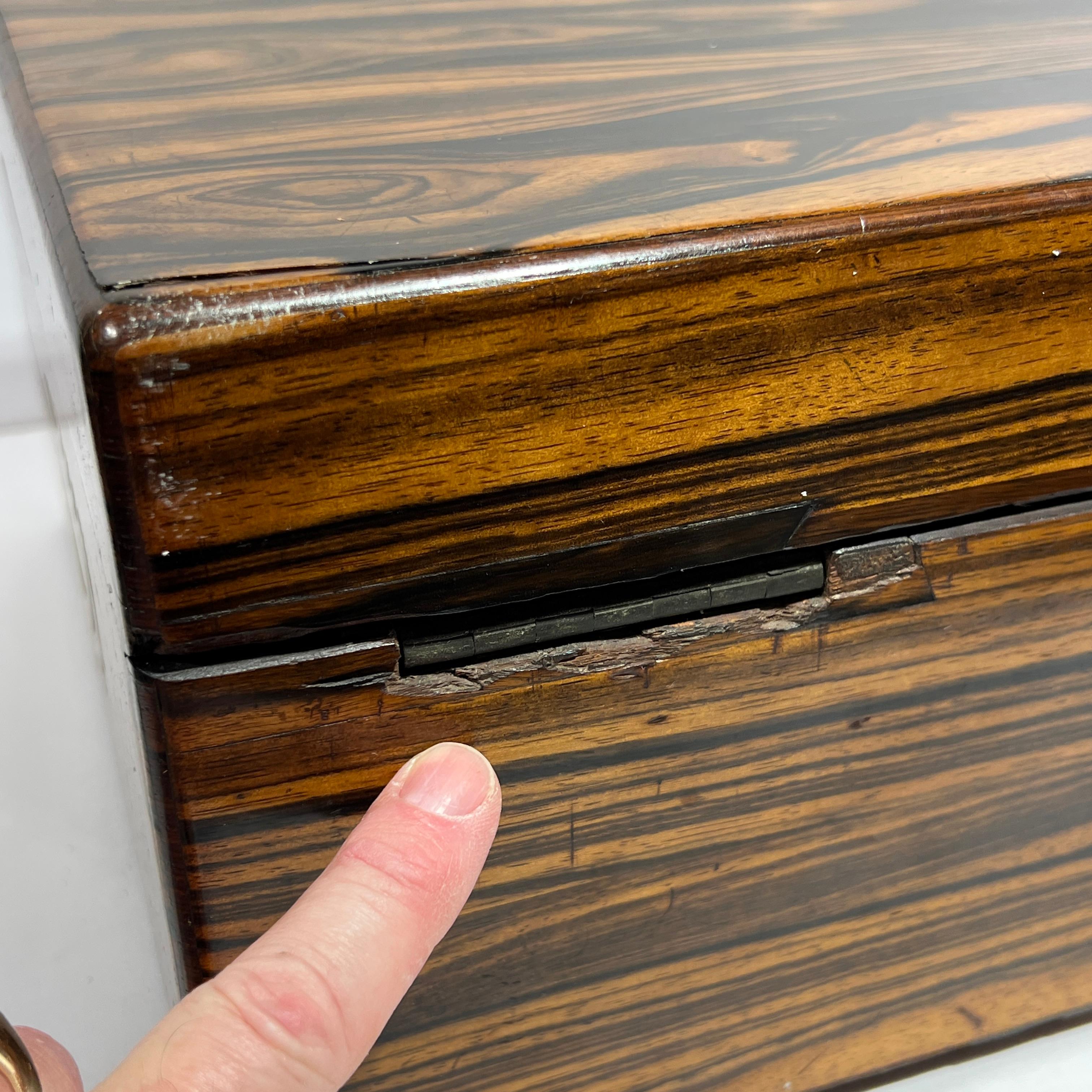 Boîte anglaise victorienne du 19ème siècle en bois d'ébène montée sur laiton en vente 1