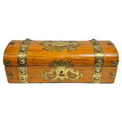 19th Century Victorian English Brass Mounted Satinwood Casket / Box