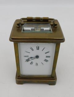 19th Century Victorian English Carriage Travel Clock in Leather Case with Key