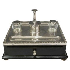 19th Century Victorian English Double Inkwell Desk Set