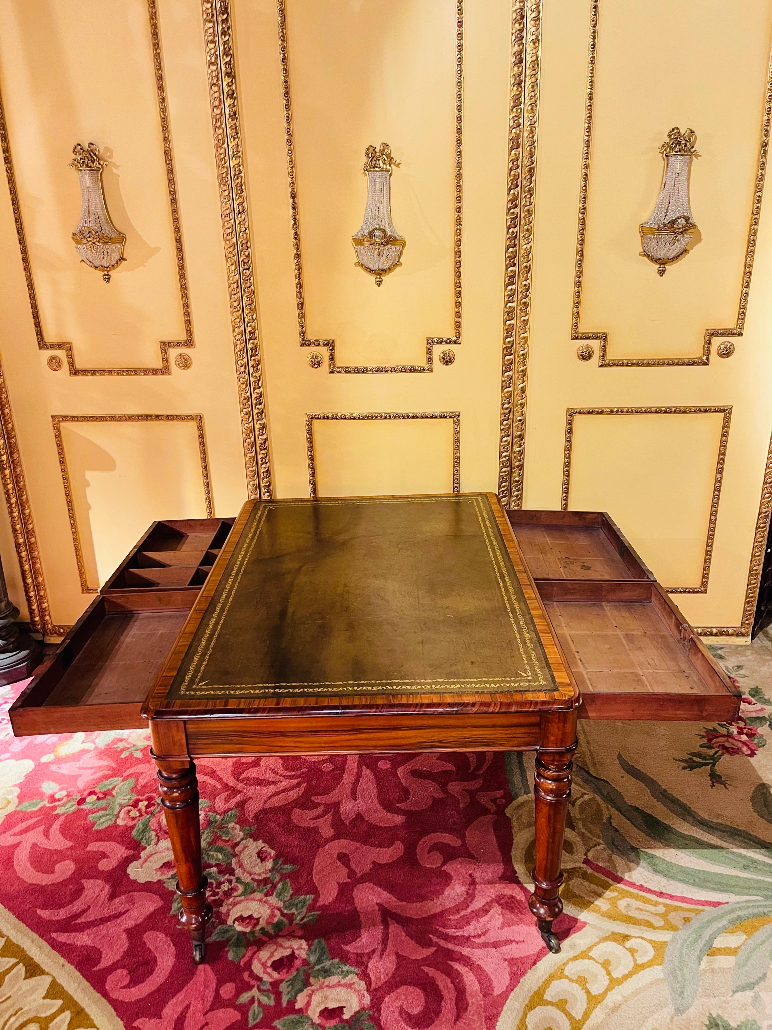 19th Century Victorian English Partner Desk Column Shaped Legs Writing Table 6