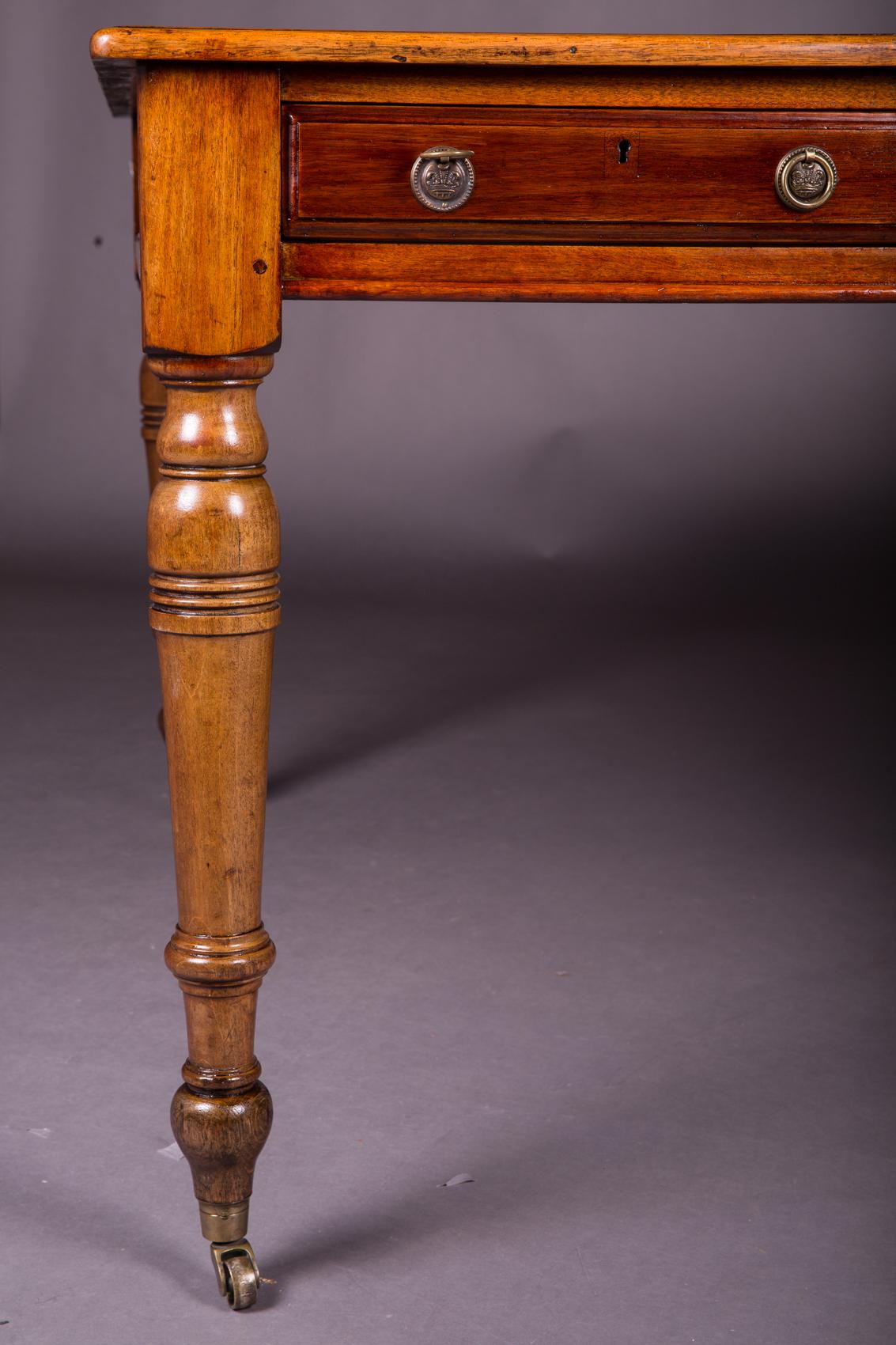 19th Century Victorian English Partner Desk Column Shaped Legs Writing Table 7