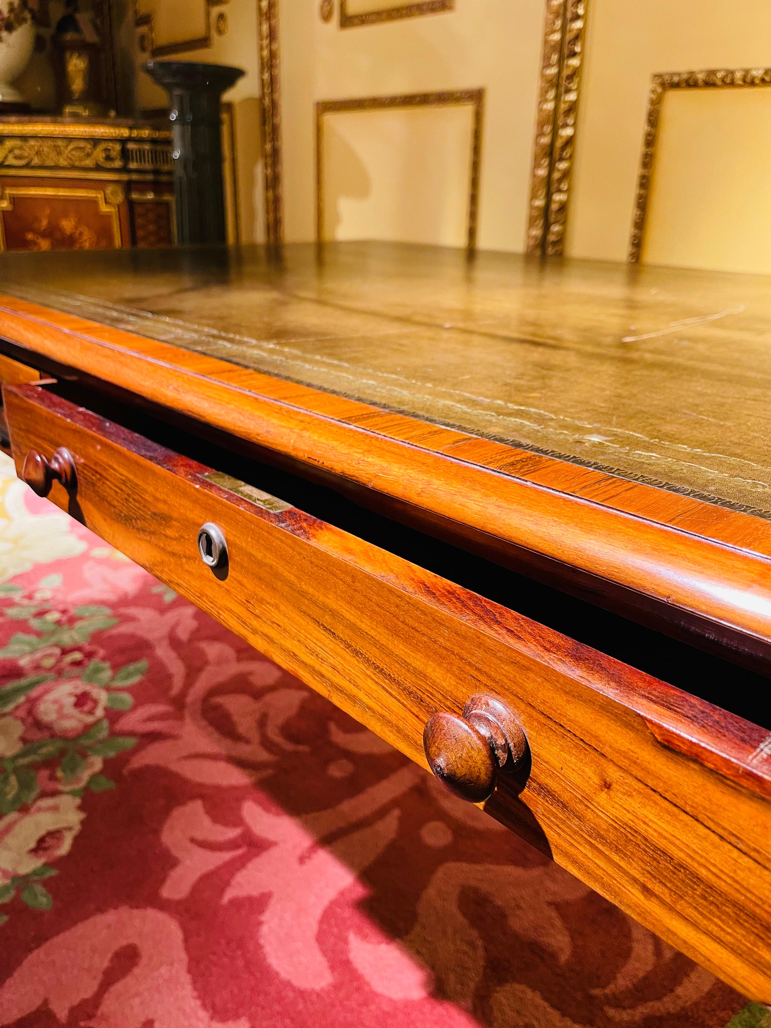 19th Century Victorian English Partner Desk Column Shaped Legs Writing Table 12