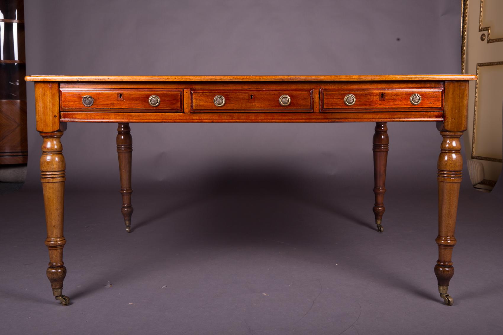 19th Century Victorian English Partner Desk Column Shaped Legs Writing Table 10