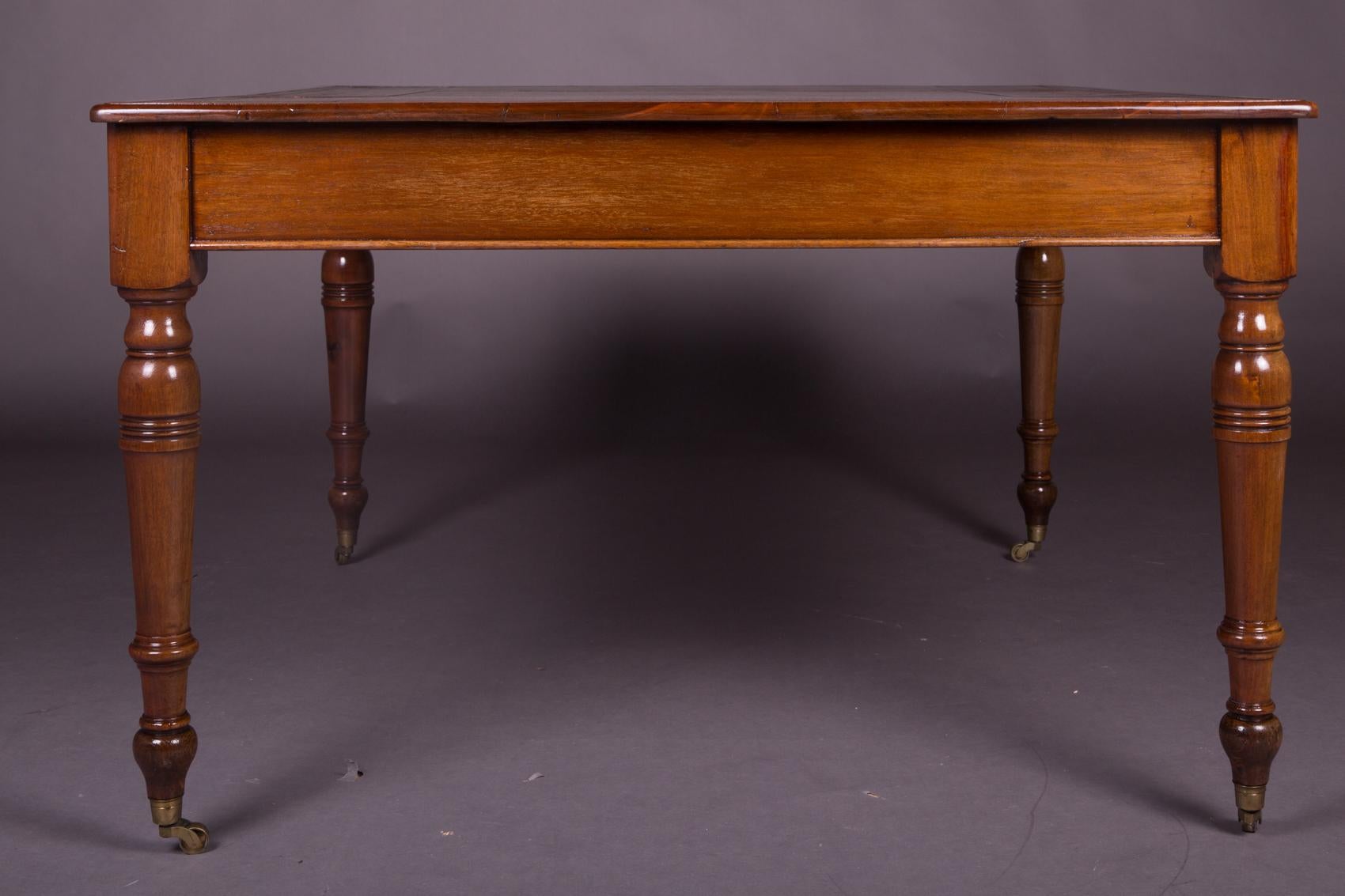19th Century Victorian English Partner Desk Column Shaped Legs Writing Table 13