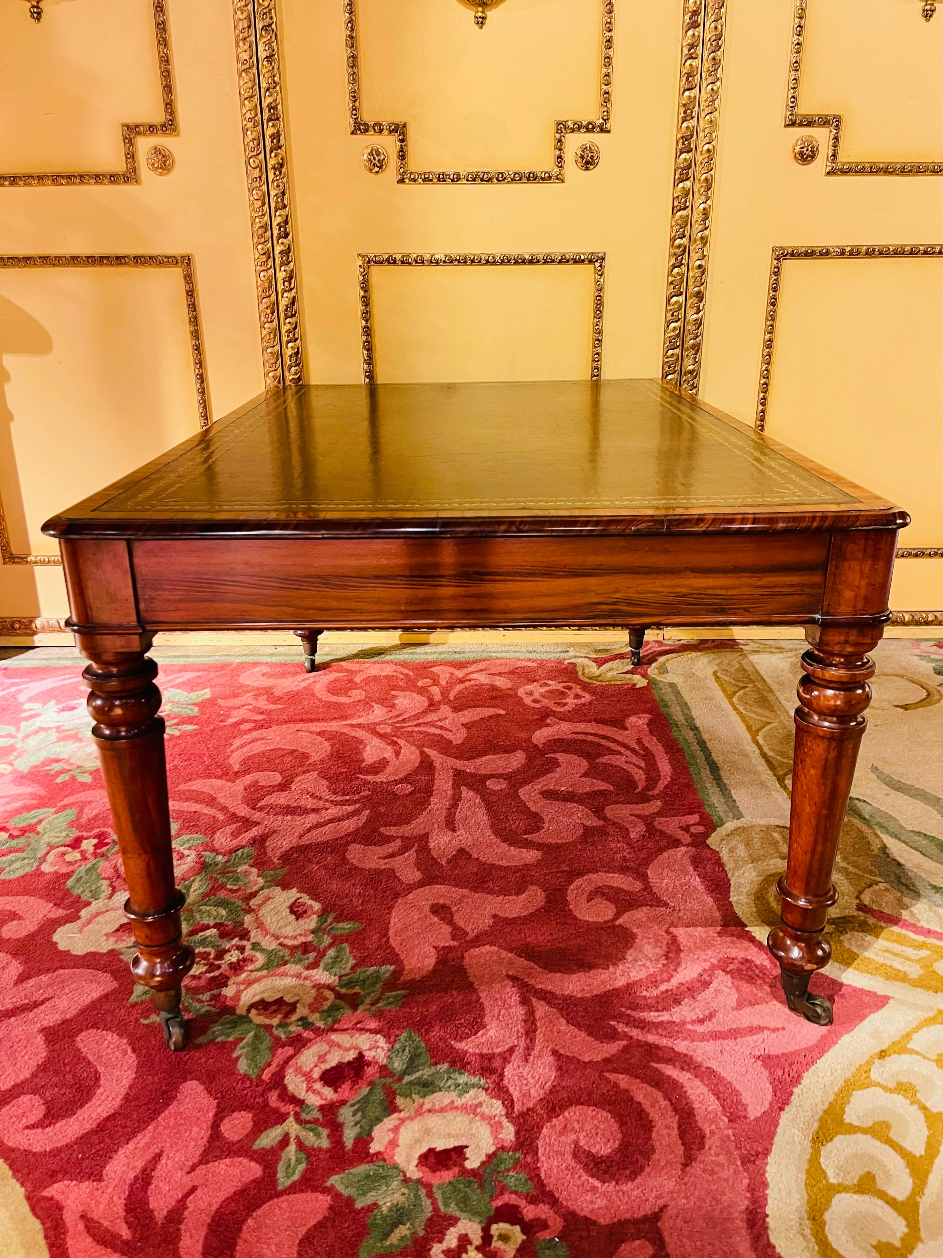 19th Century Victorian English Partner Desk Column Shaped Legs Writing Table 4