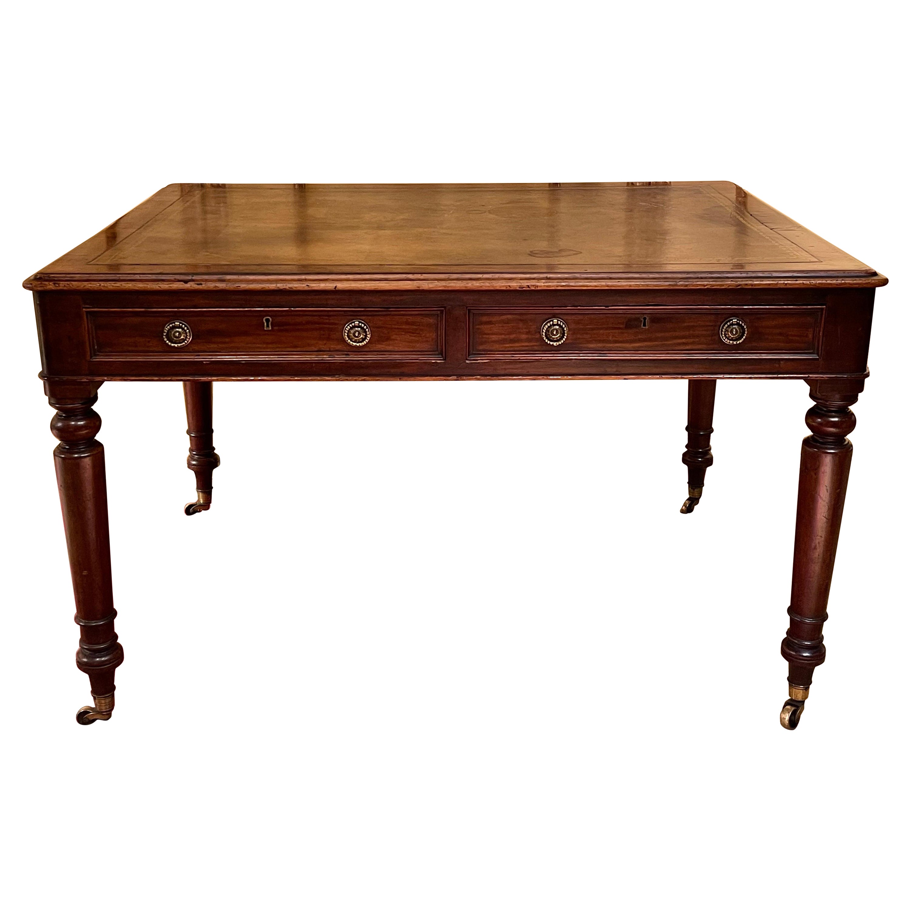 Table à écrire à colonnes anglaise victorienne du 19ème siècle avec pieds en forme de colonne