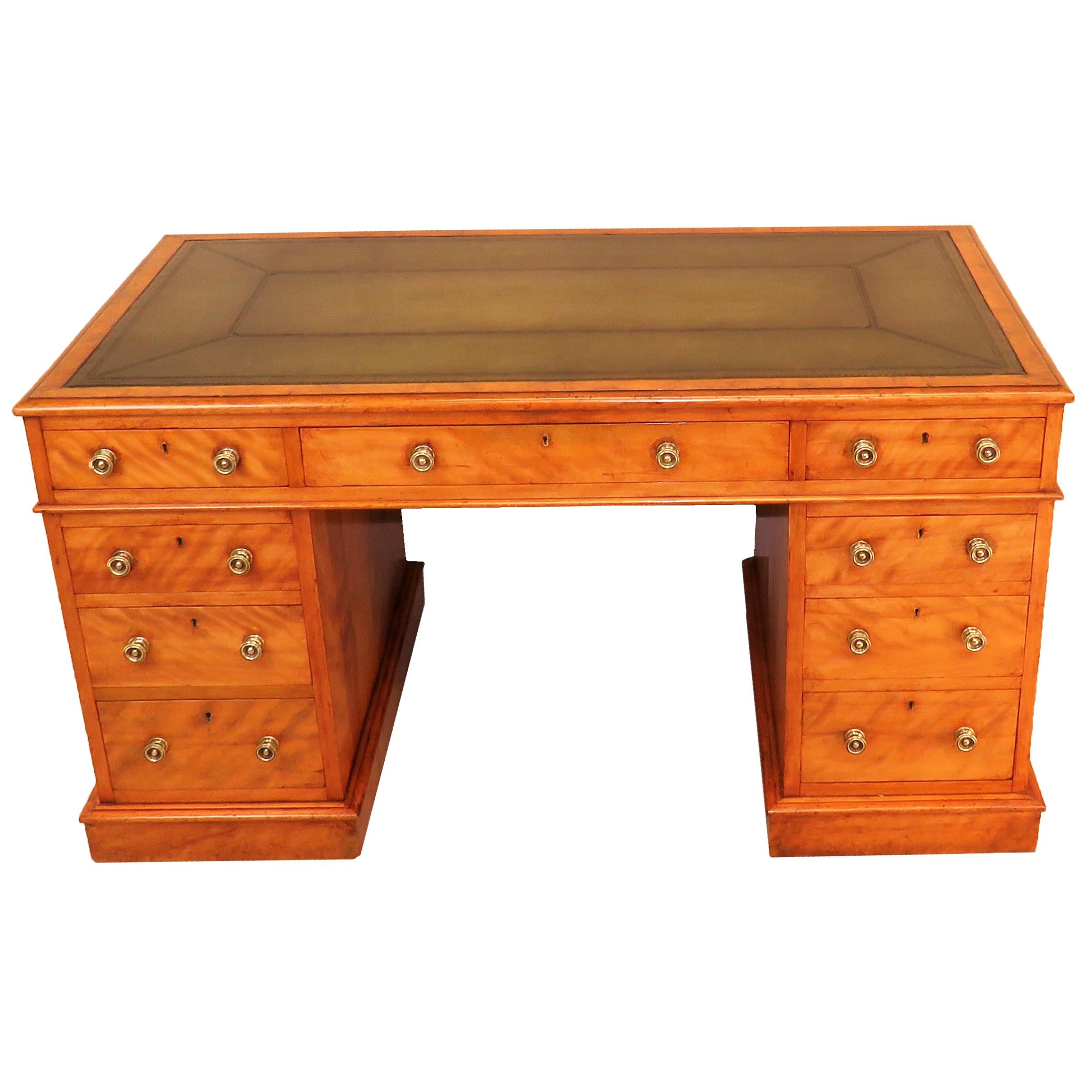 19th Century Victorian English Satinbirch Pedestal Desk