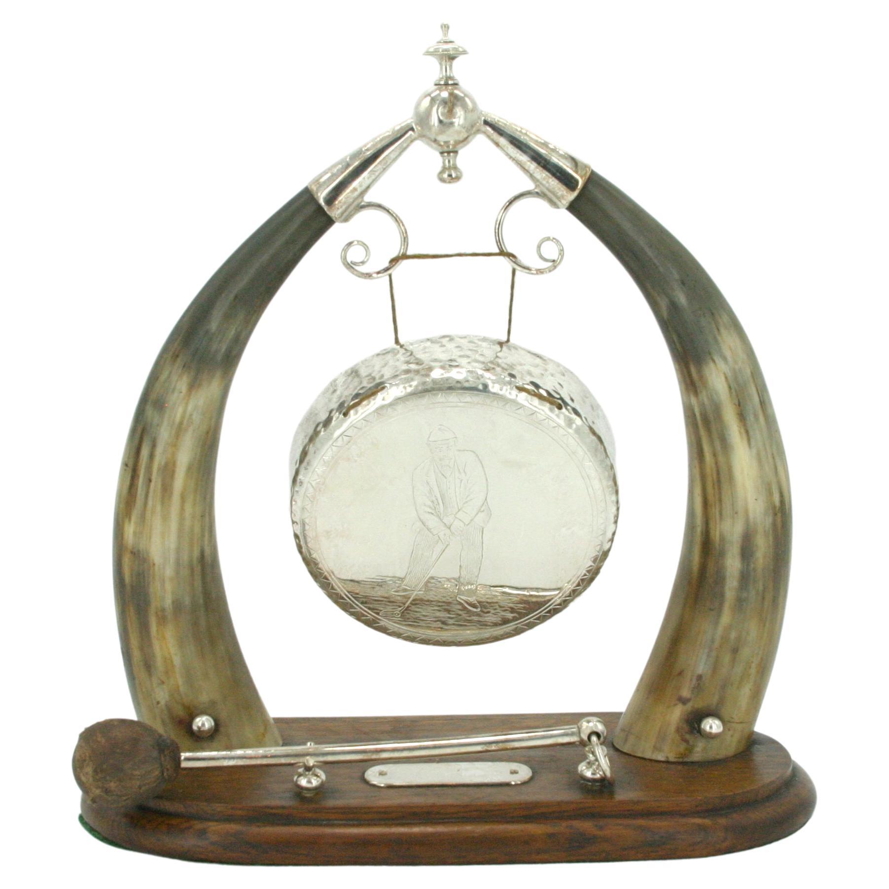 19th Century Victorian English Silver Plate & Horn Dinner Gong For Sale 7