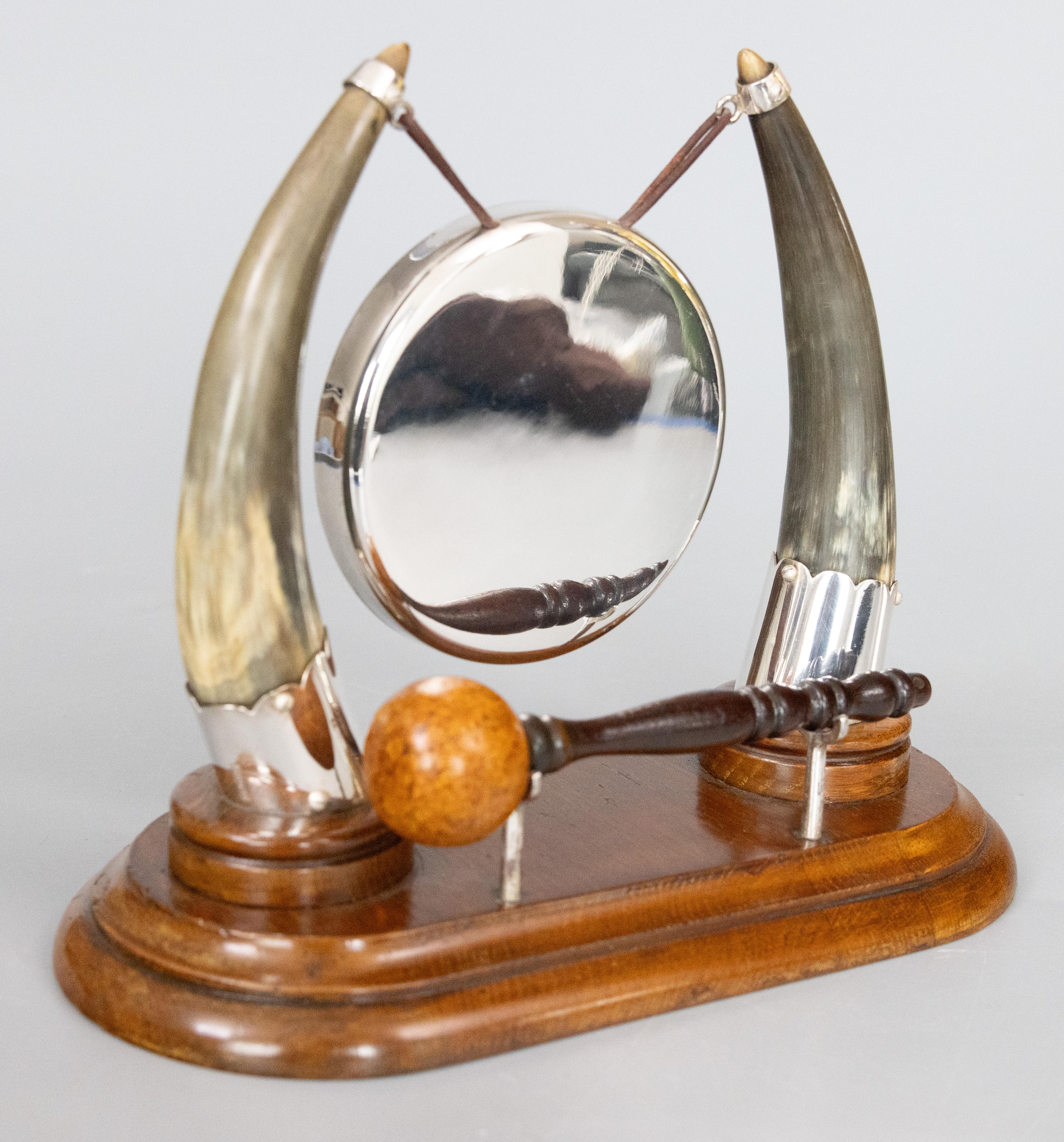 Hand-Crafted 19th Century Victorian English Silver Plate & Horn Dinner Gong For Sale