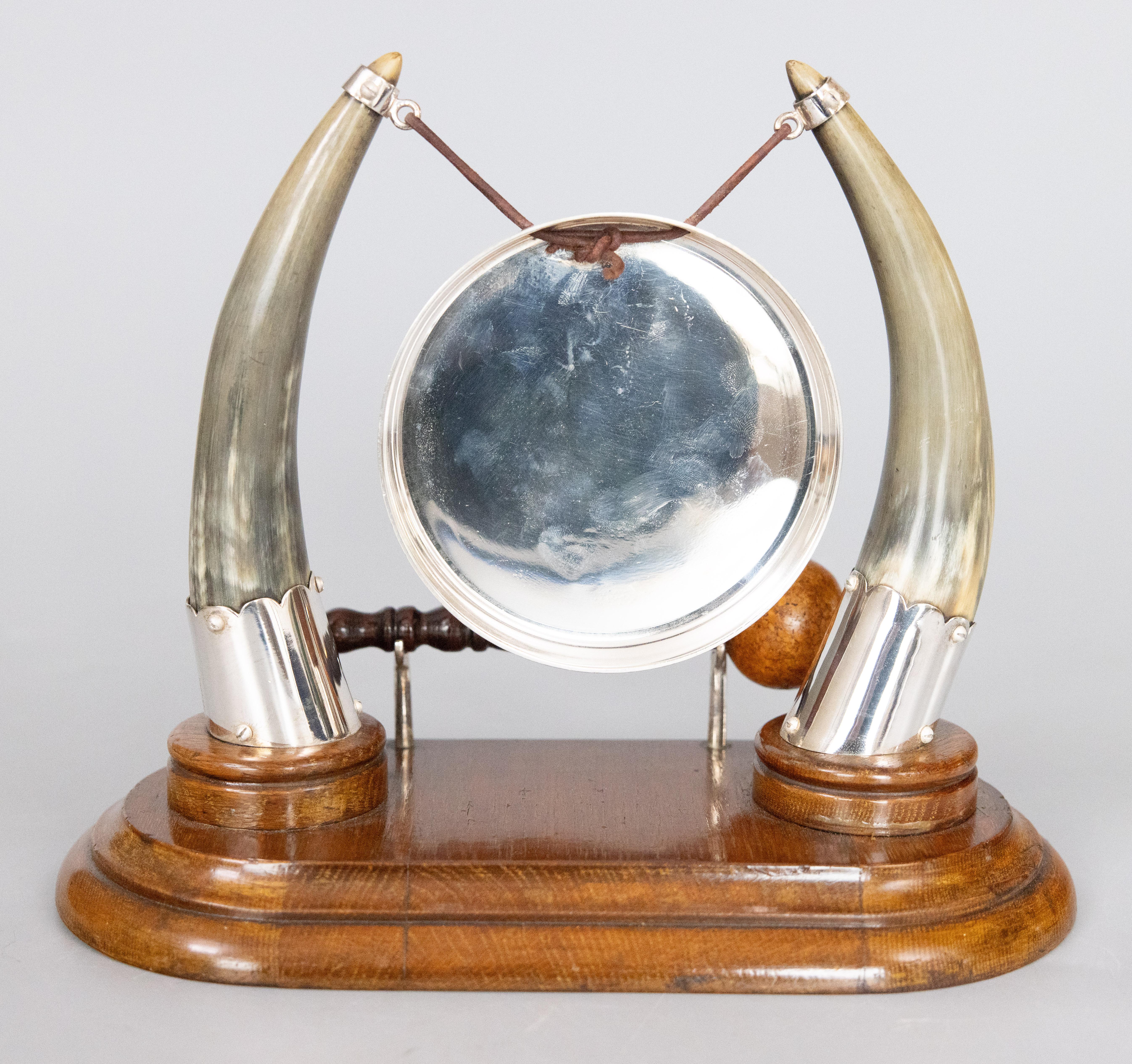 Late 19th Century 19th Century Victorian English Silver Plate & Horn Dinner Gong For Sale