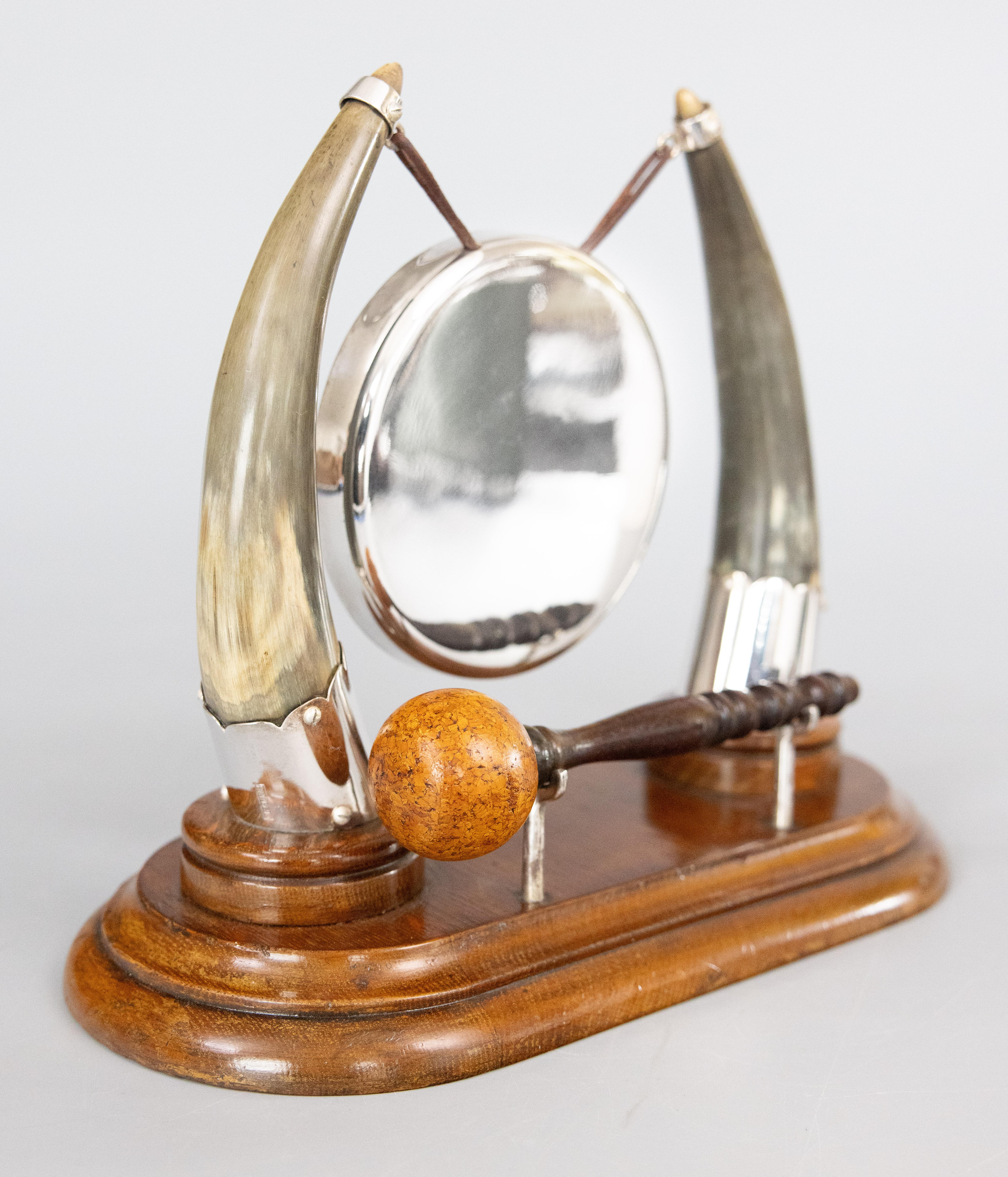 19th Century Victorian English Silver Plate & Horn Dinner Gong For Sale 2