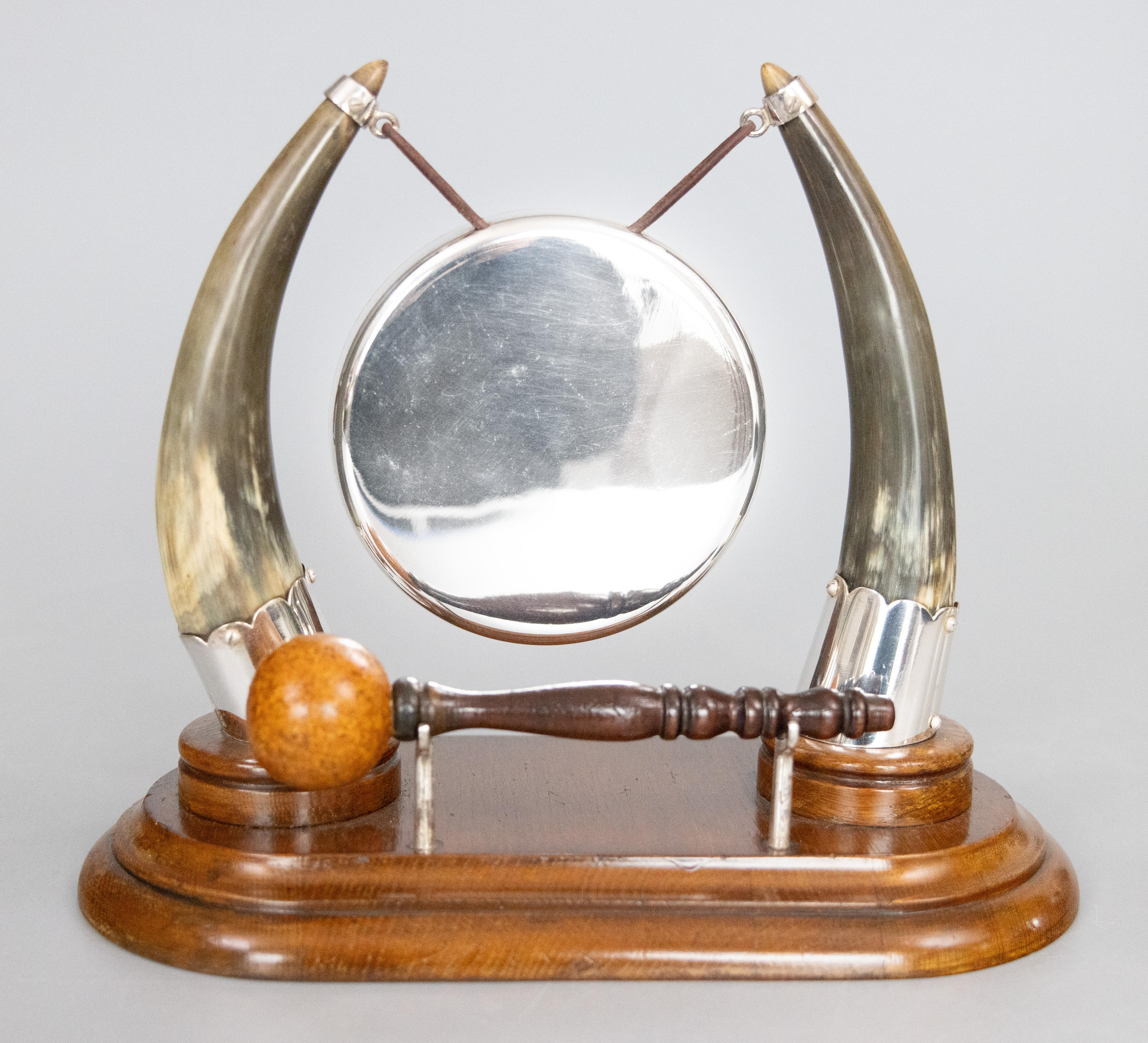19th Century Victorian English Silver Plate & Horn Dinner Gong For Sale 4