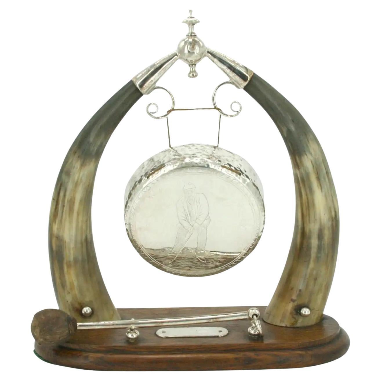 19th Century Victorian English Silver Plate & Horn Dinner Gong For Sale