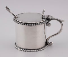 19th Century Victorian English Sterling Silver Mustard Pot with Liner and Spoon