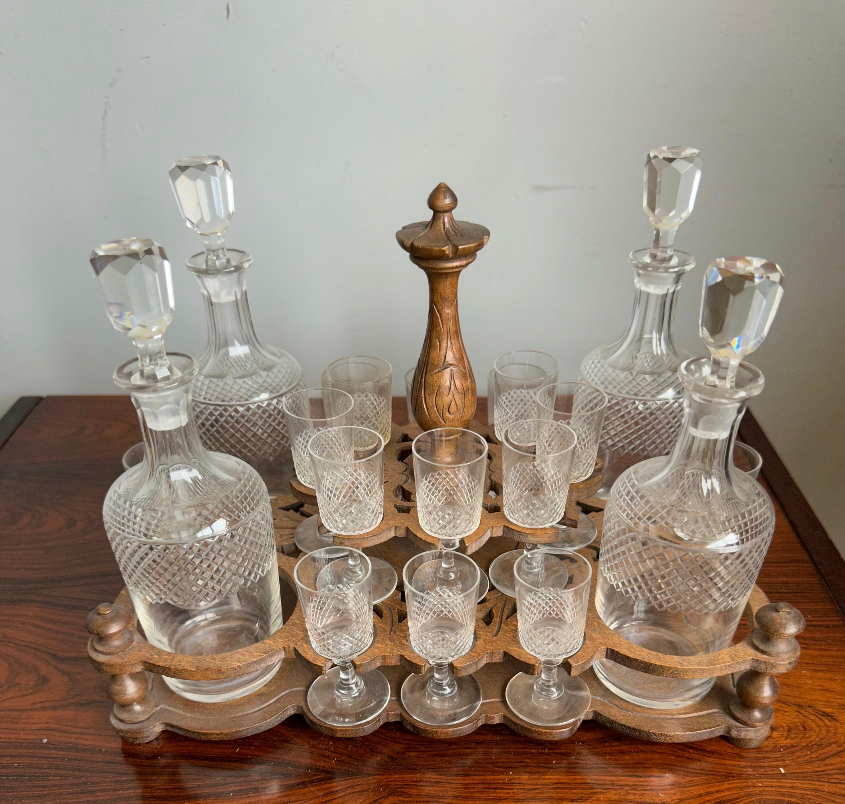 19th Century Victorian Era Black Forest Liquor Tantalus with Glasses & Decanters For Sale 8