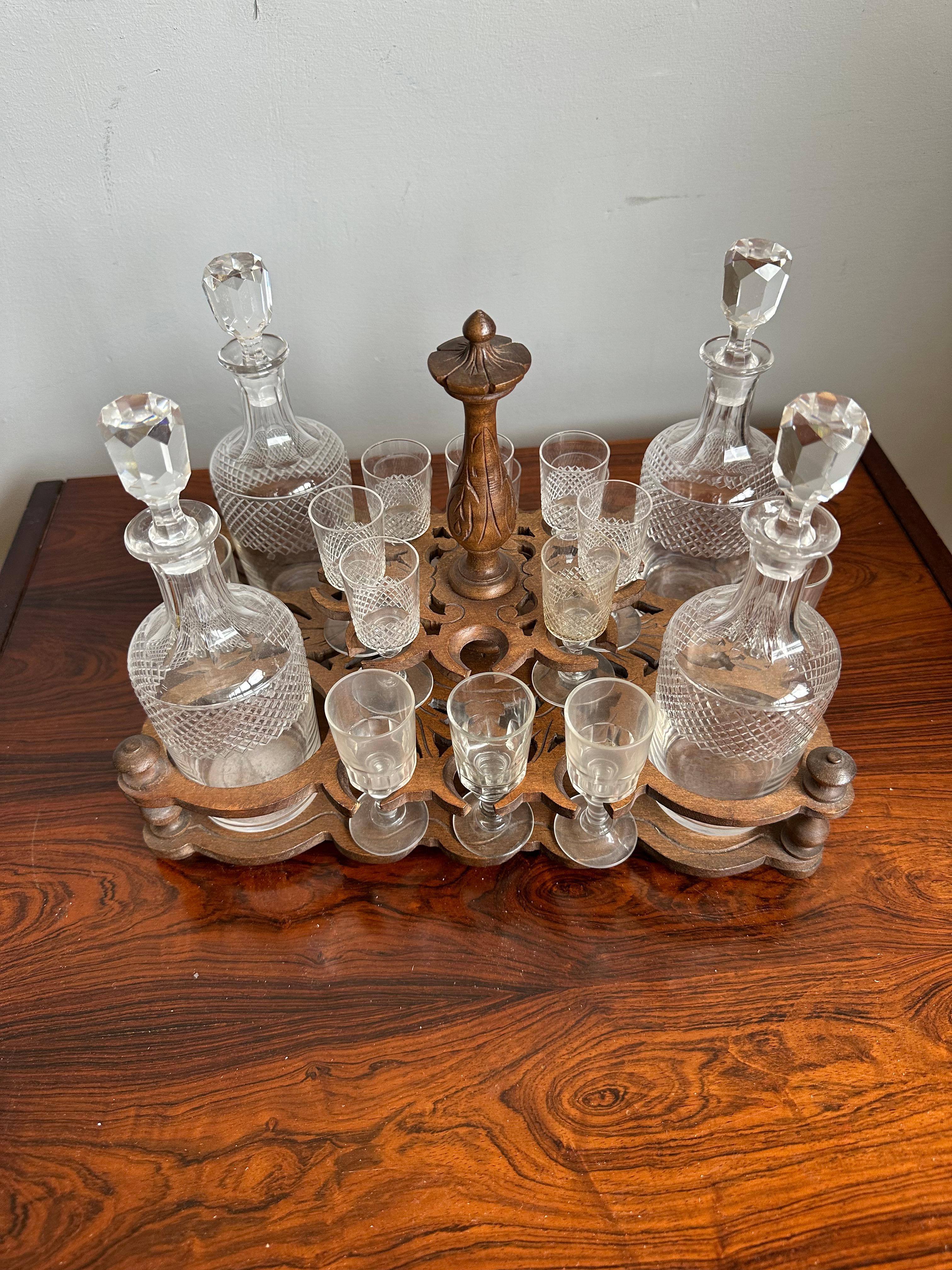 19th Century Victorian Era Black Forest Liquor Tantalus with Glasses & Decanters For Sale 9