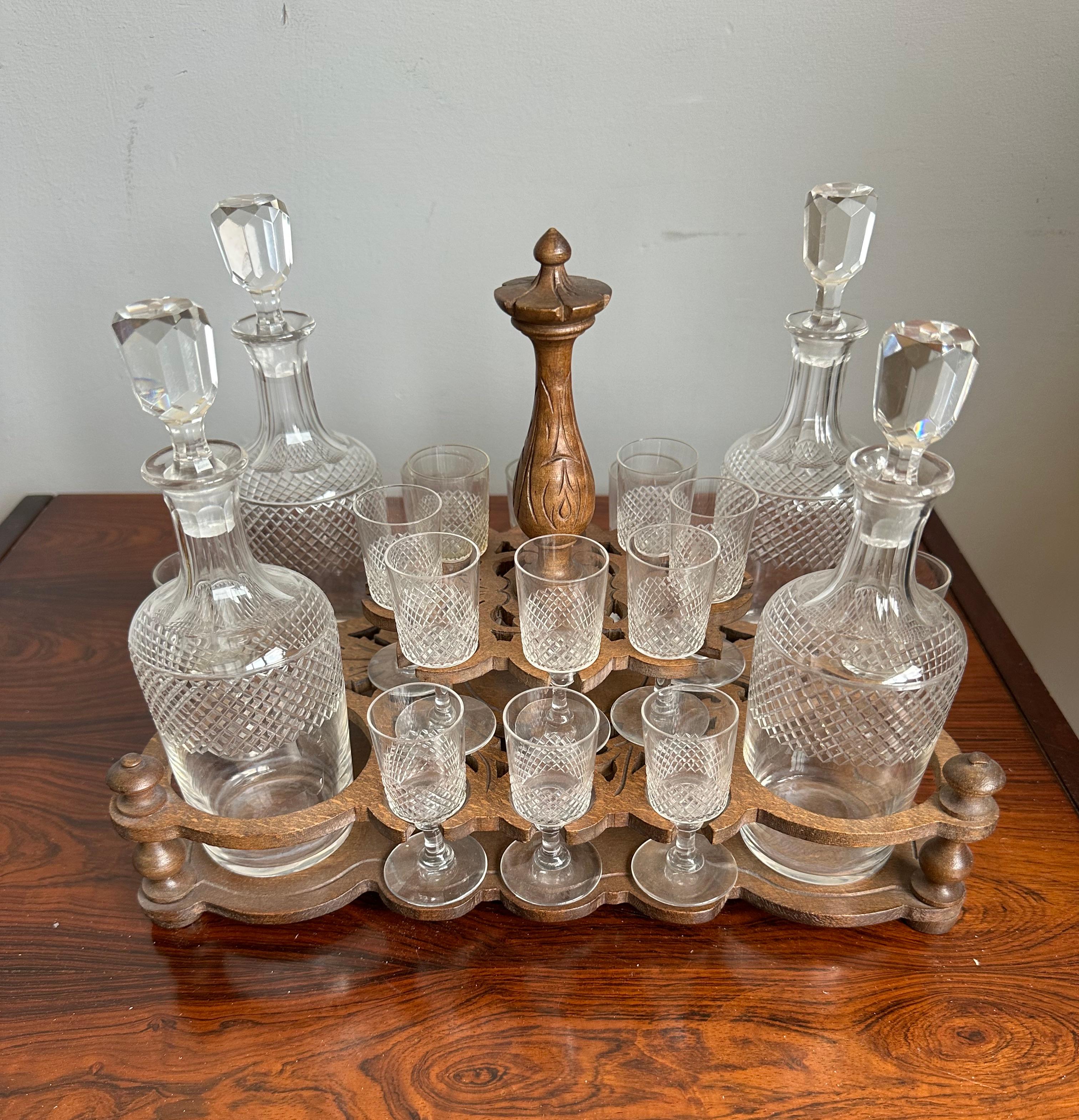 19th Century Victorian Era Black Forest Liquor Tantalus with Glasses & Decanters For Sale 10